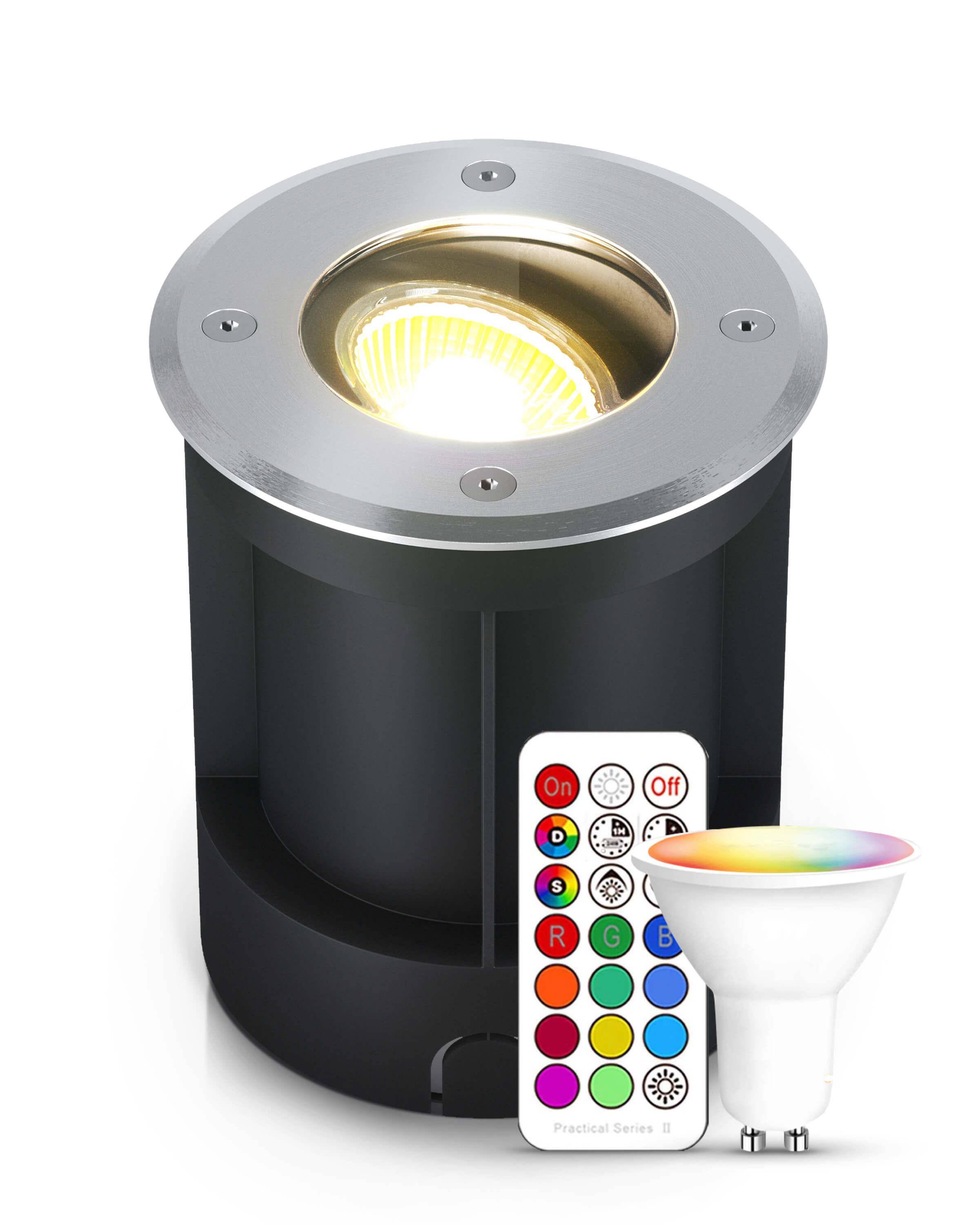 LED Bodenstrahler schwenkbar rund IP67 mit RGB Farbwechsel 3W GU10