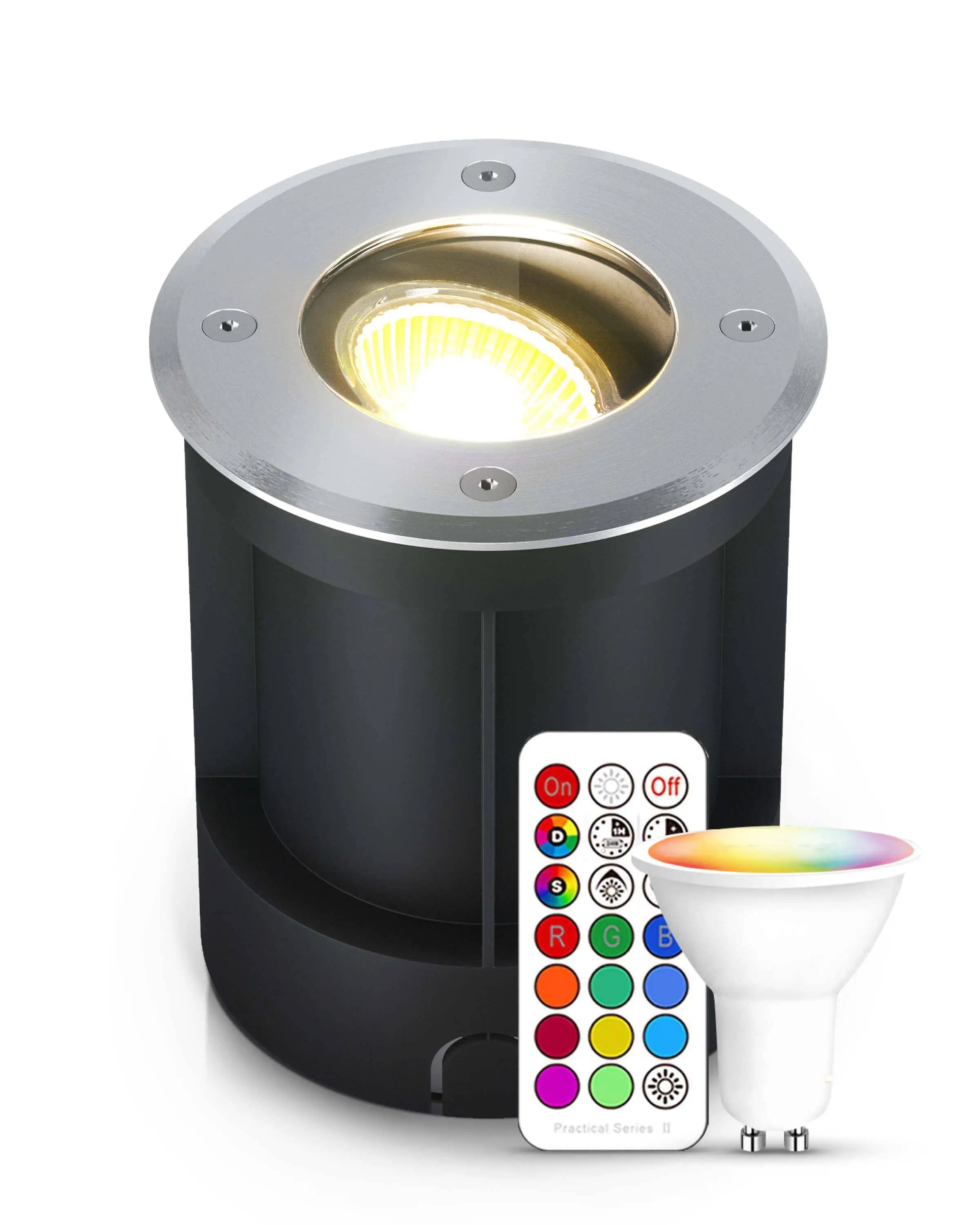 LED Bodenstrahler schwenkbar rund IP67 mit RGB+CCT Farbwechsel 5W GU10