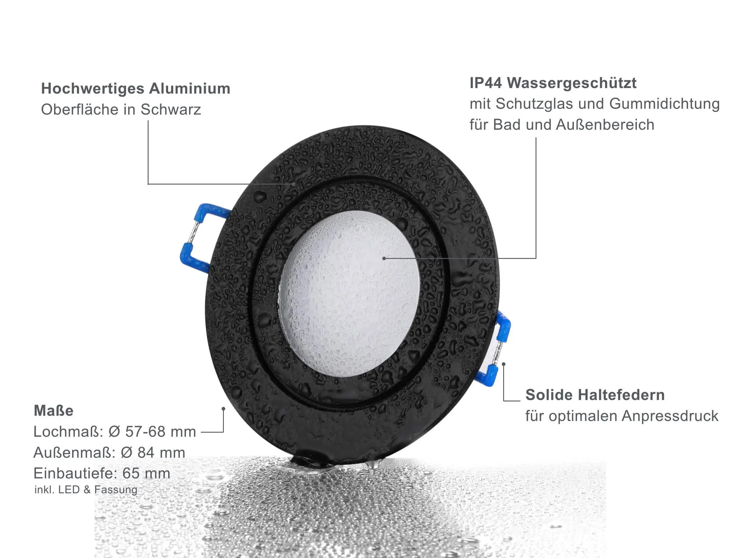 LED Einbaustrahler IP44 Dimmbar - Schwarz Rund 5W GU10 LED - Agua