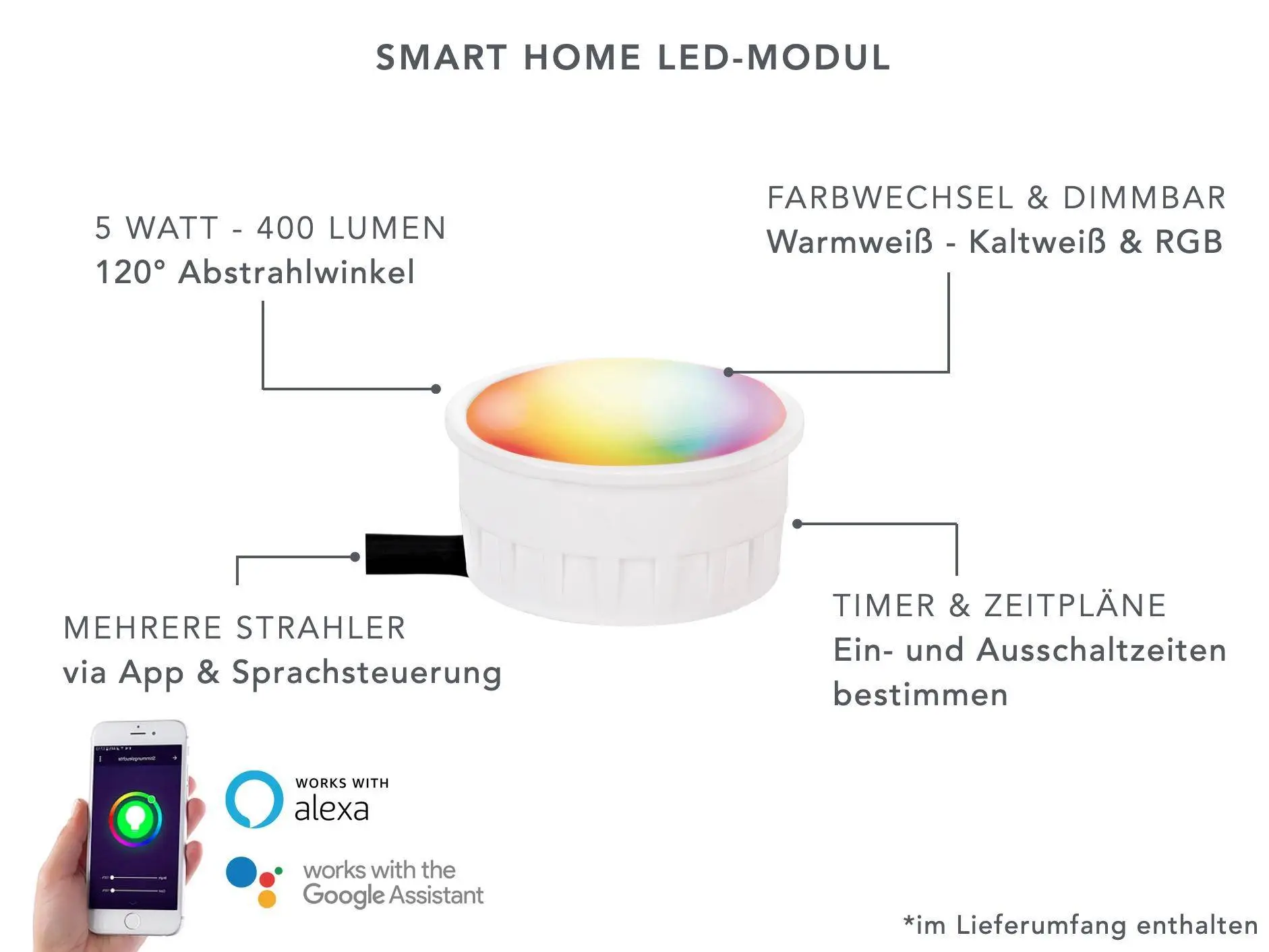 Flacher Bodeneinbaustrahler IP67 eckig mit RGB Farbwechsel - Smart Home Alexa & Google