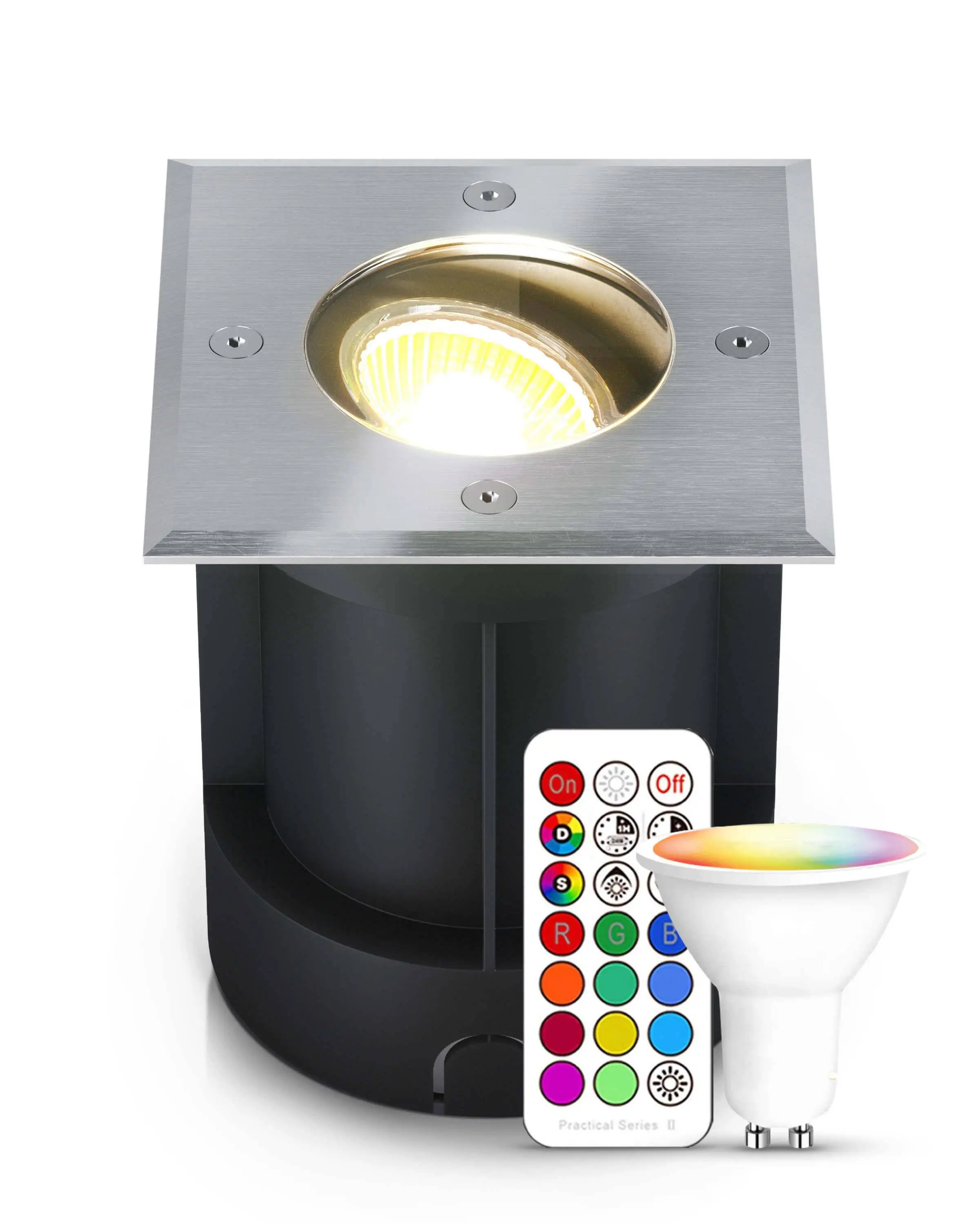 LED Bodenstrahler schwenkbar quadratisch IP67 mit RGB+CCT Farbwechsel 5W GU10