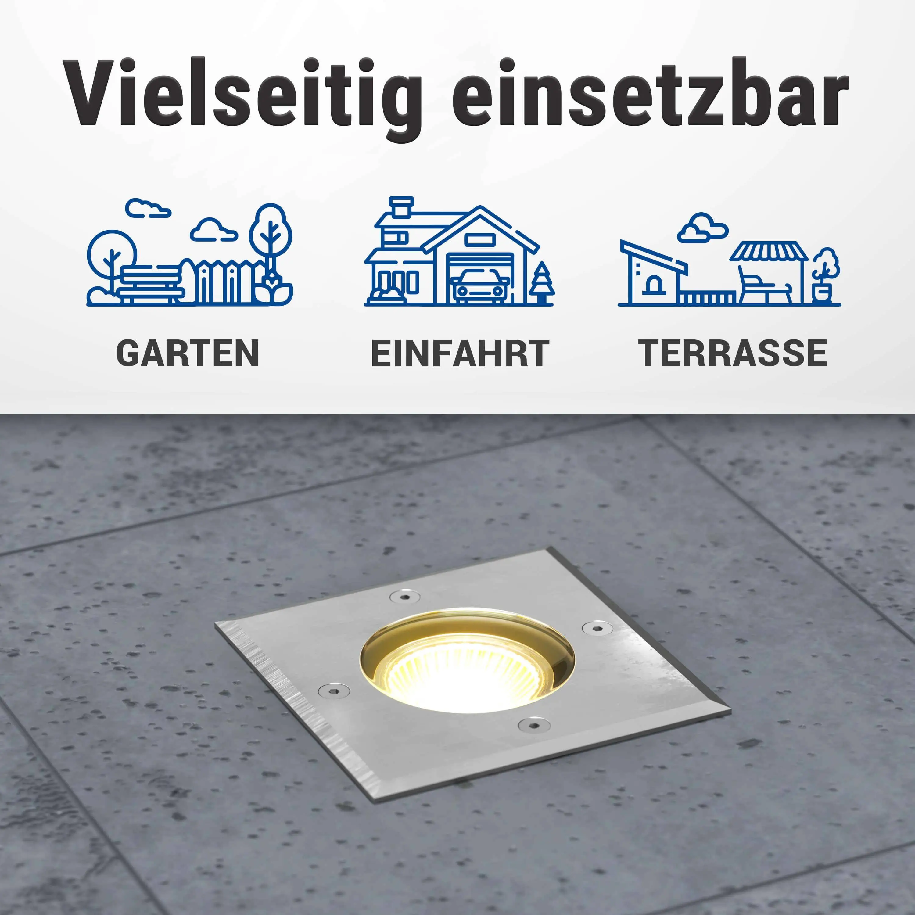 LED Bodeneinbaustrahler IP67 - Edelstahl gebürstet Eckig - 230V 5W Dimmbar