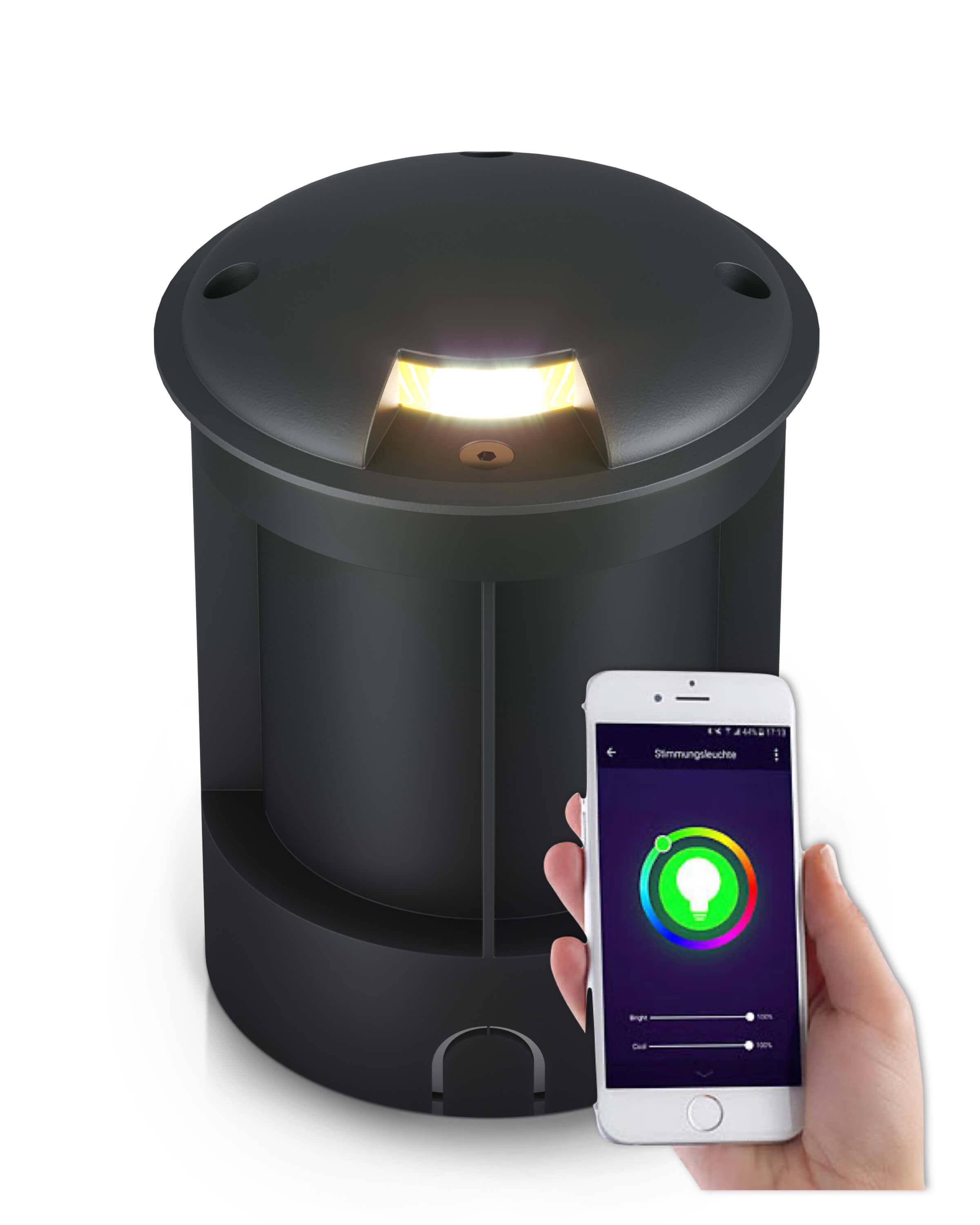 LED Bodenleuchte in Schwarz 1-flammig mit RGB Farbwechsel - Smart Home Alexa & Google