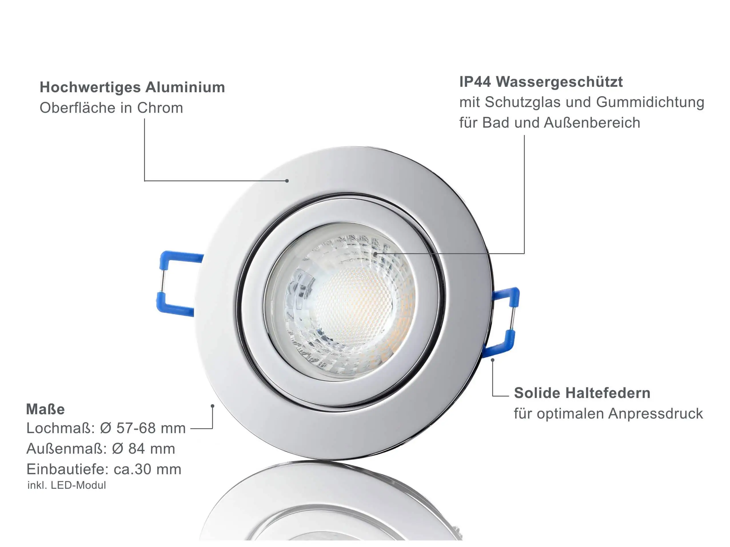 LED Einbaustrahler Flach IP44 - Chrom Rund 5W LED Dimmbar - Agua