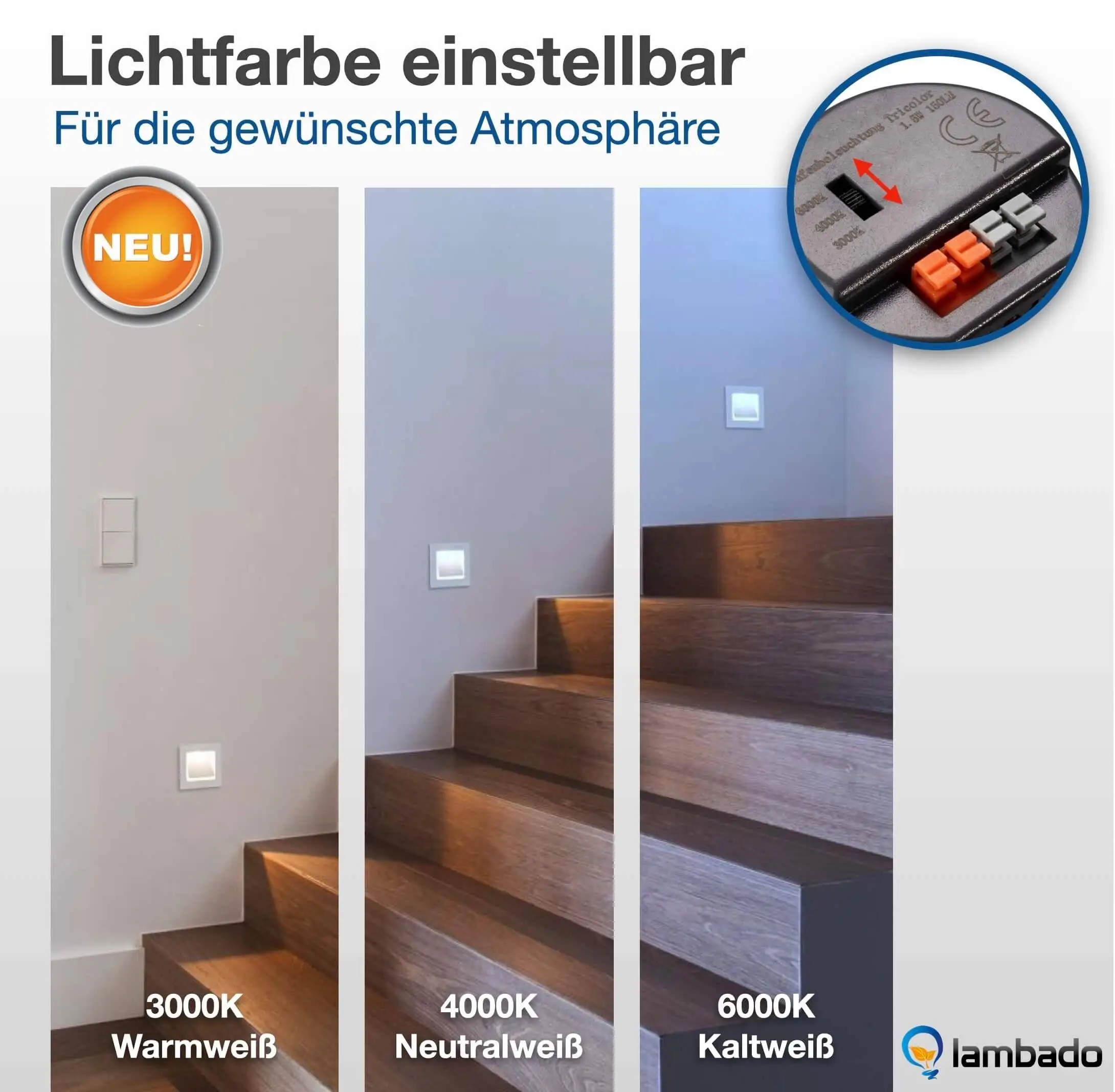 Treppenbeleuchtung mit Bewegungsmelder in Weiss eckig - 230V 1,5W LED