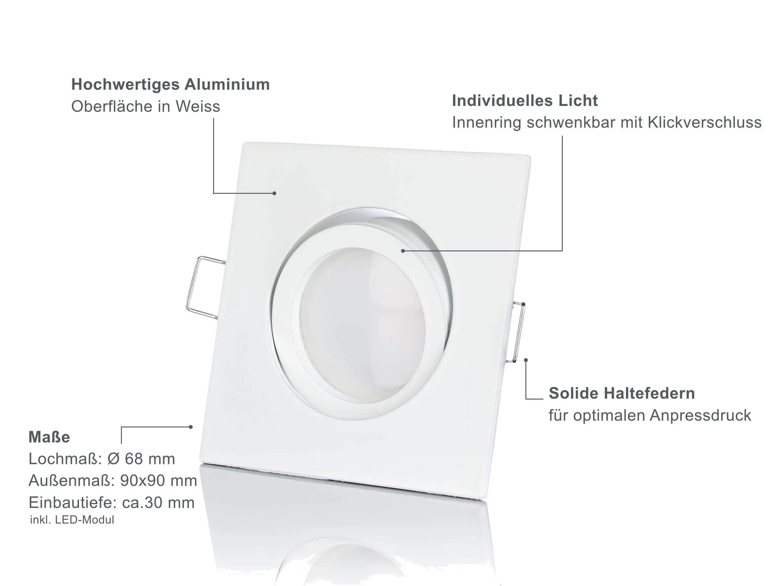 LED Einbaustrahler Flach - Weiß Eckig 5W Dimmbar 120° - Rapid