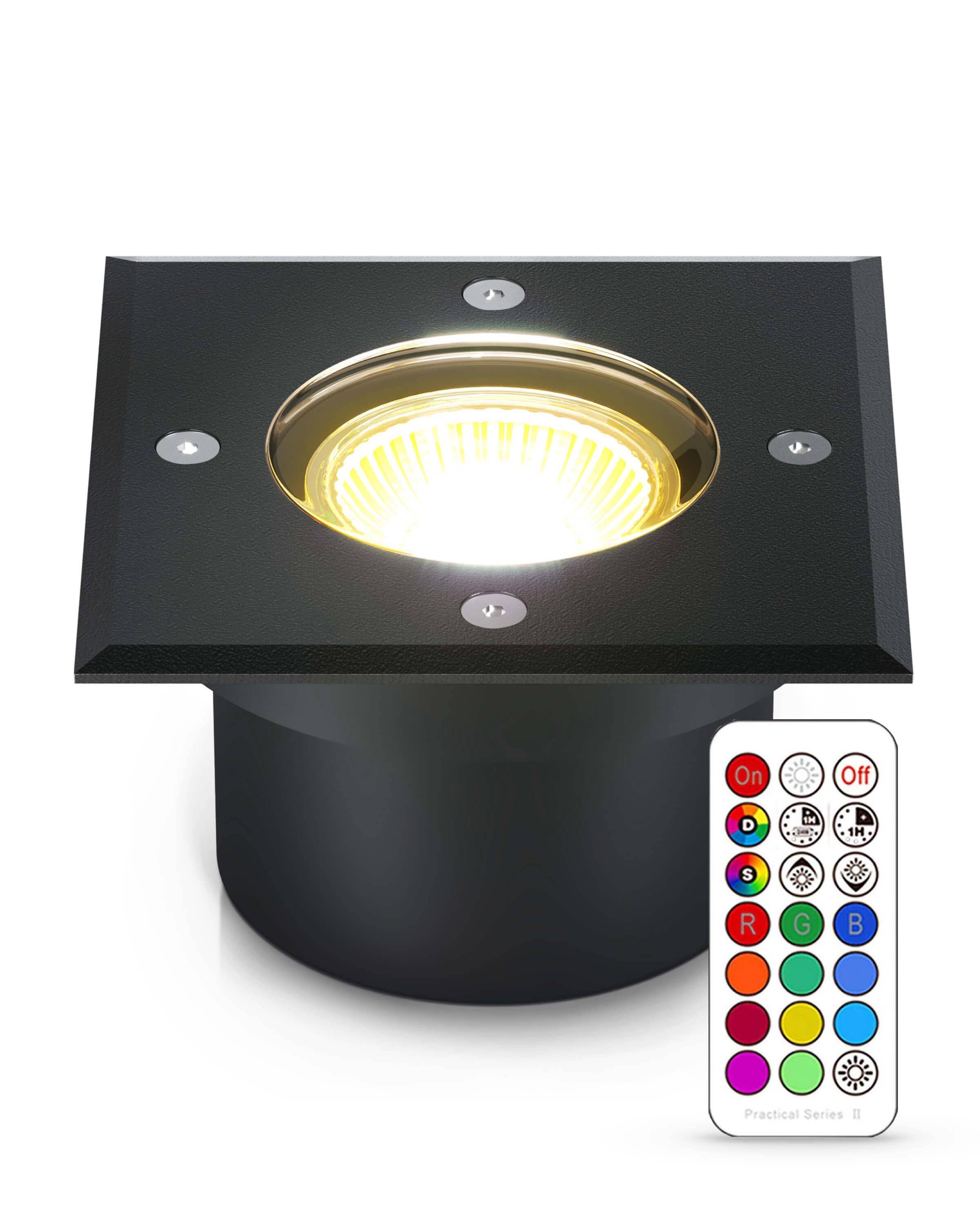 LED Bodenstrahler IP67 mit RGB Farbwechsel - flach, schwarz, quadratisch