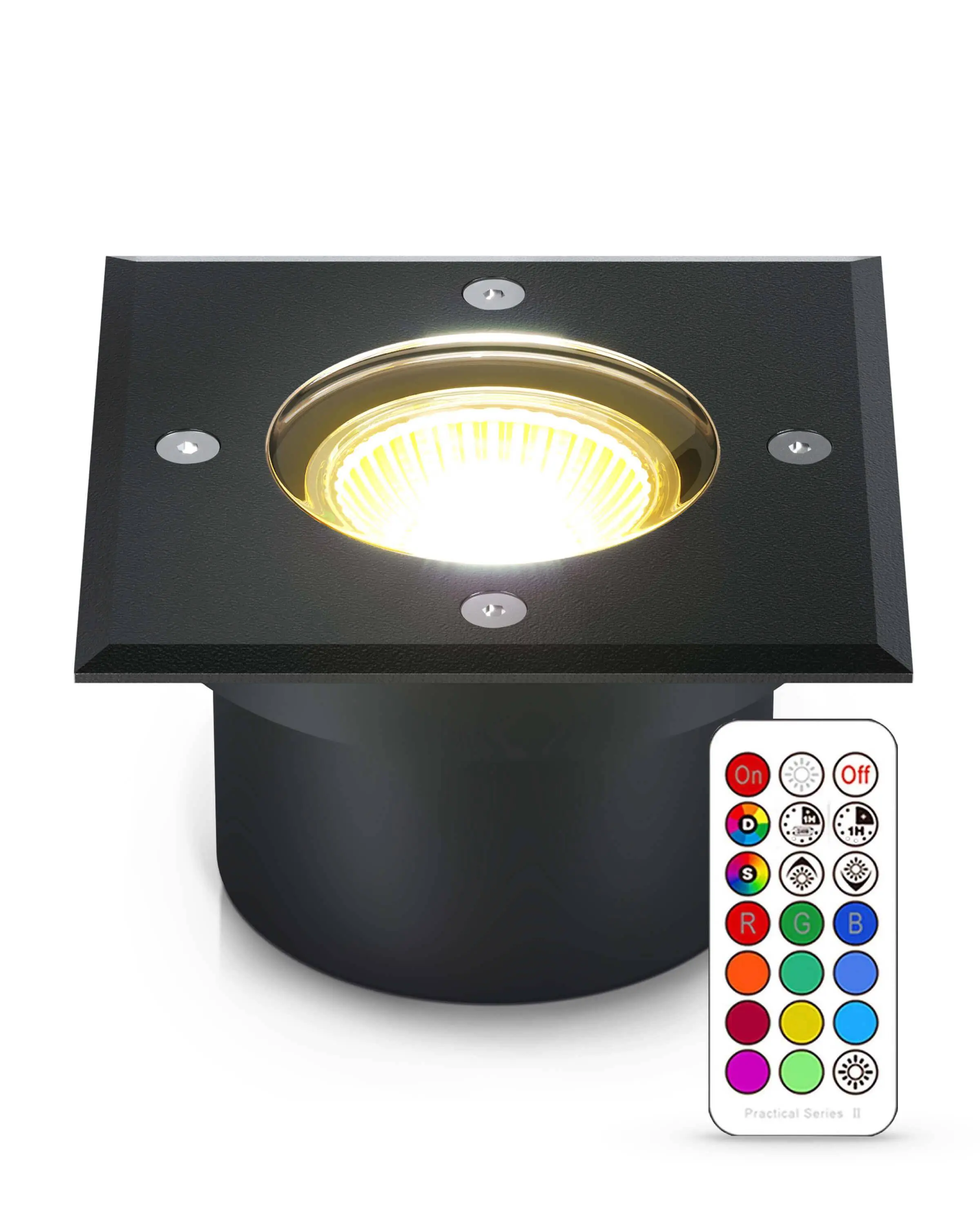 LED Bodenstrahler IP67 mit RGB+CCT Farbwechsel - flach, schwarz, quadratisch