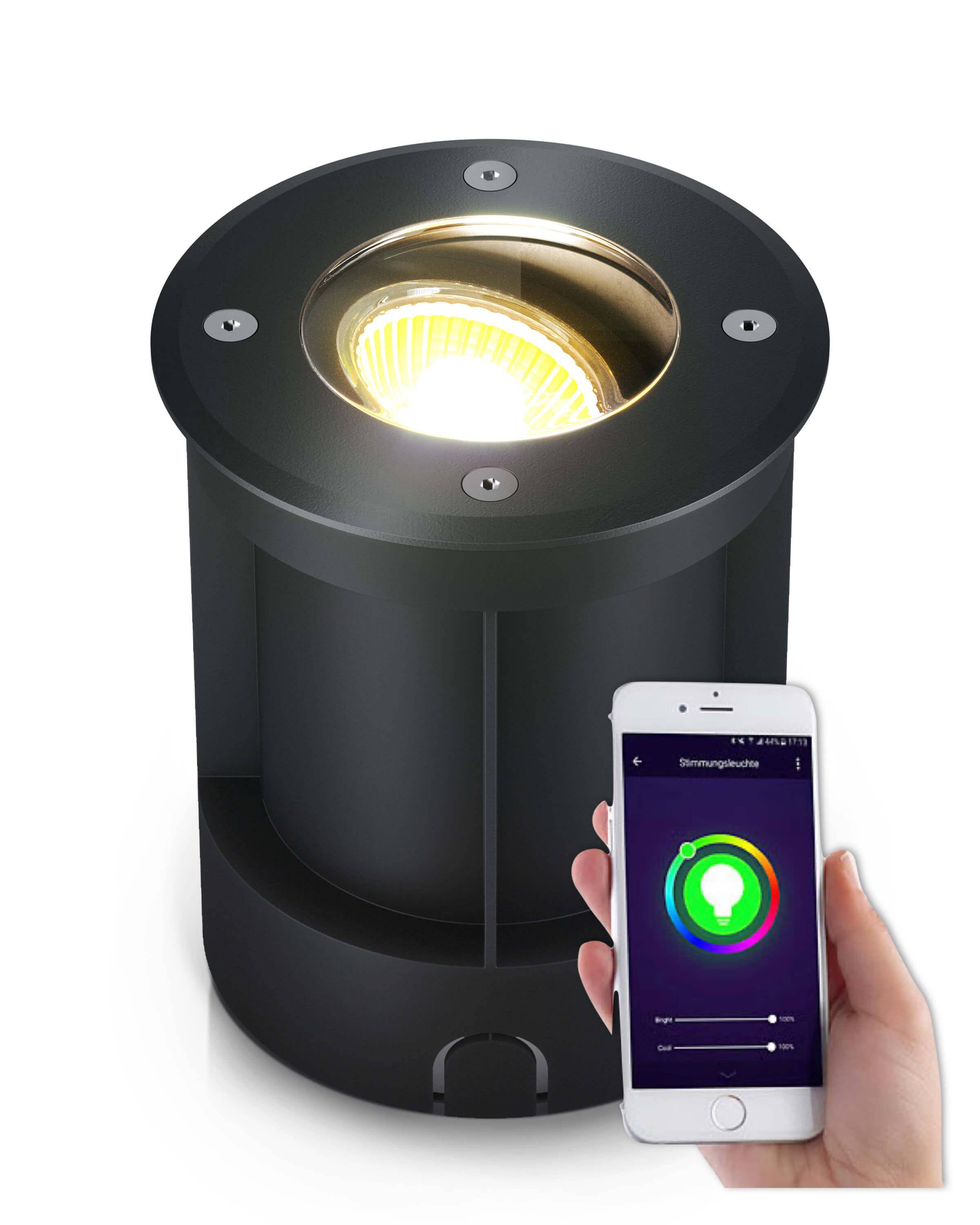 LED Bodenstrahler schwenkbar IP67 schwarz mit RGB Farbwechsel - Smart Home Alexa & Google