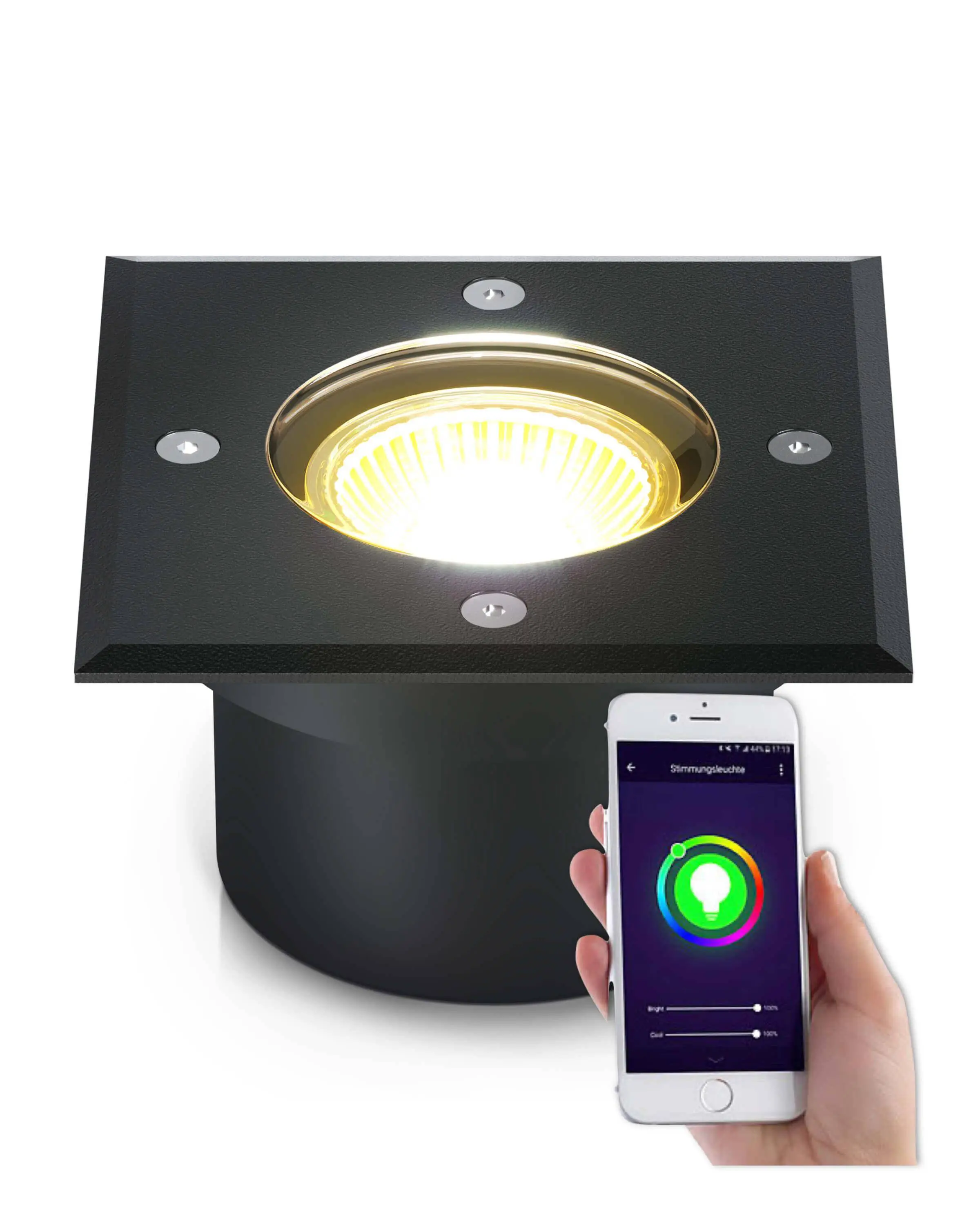 LED Bodenstrahler IP67 mit RGB & Smart Home Alexa / Google - flach, schwarz, quadratisch