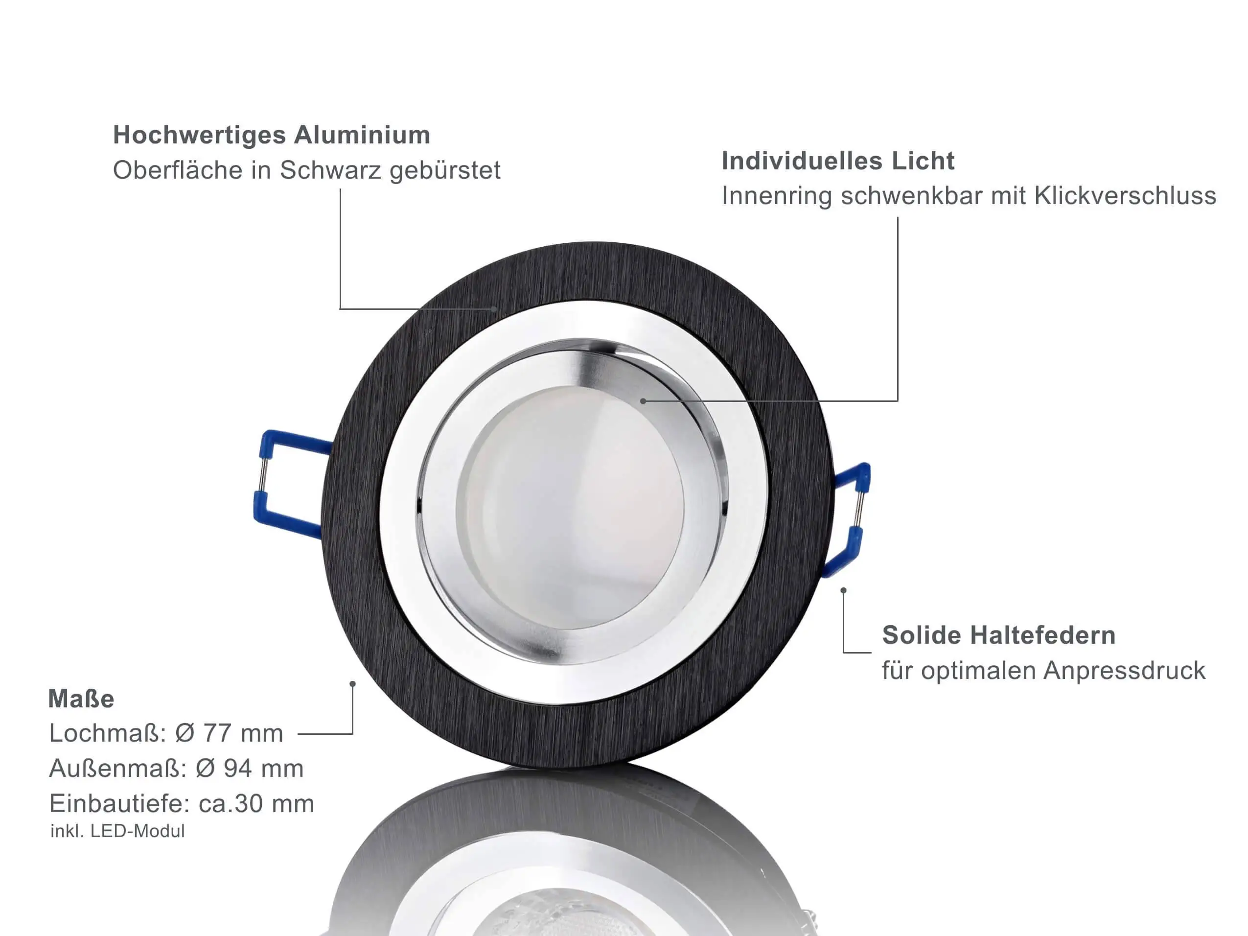 LED Einbaustrahler Flach - Schwarz Rund 5W Dimmbar 120° - Designo