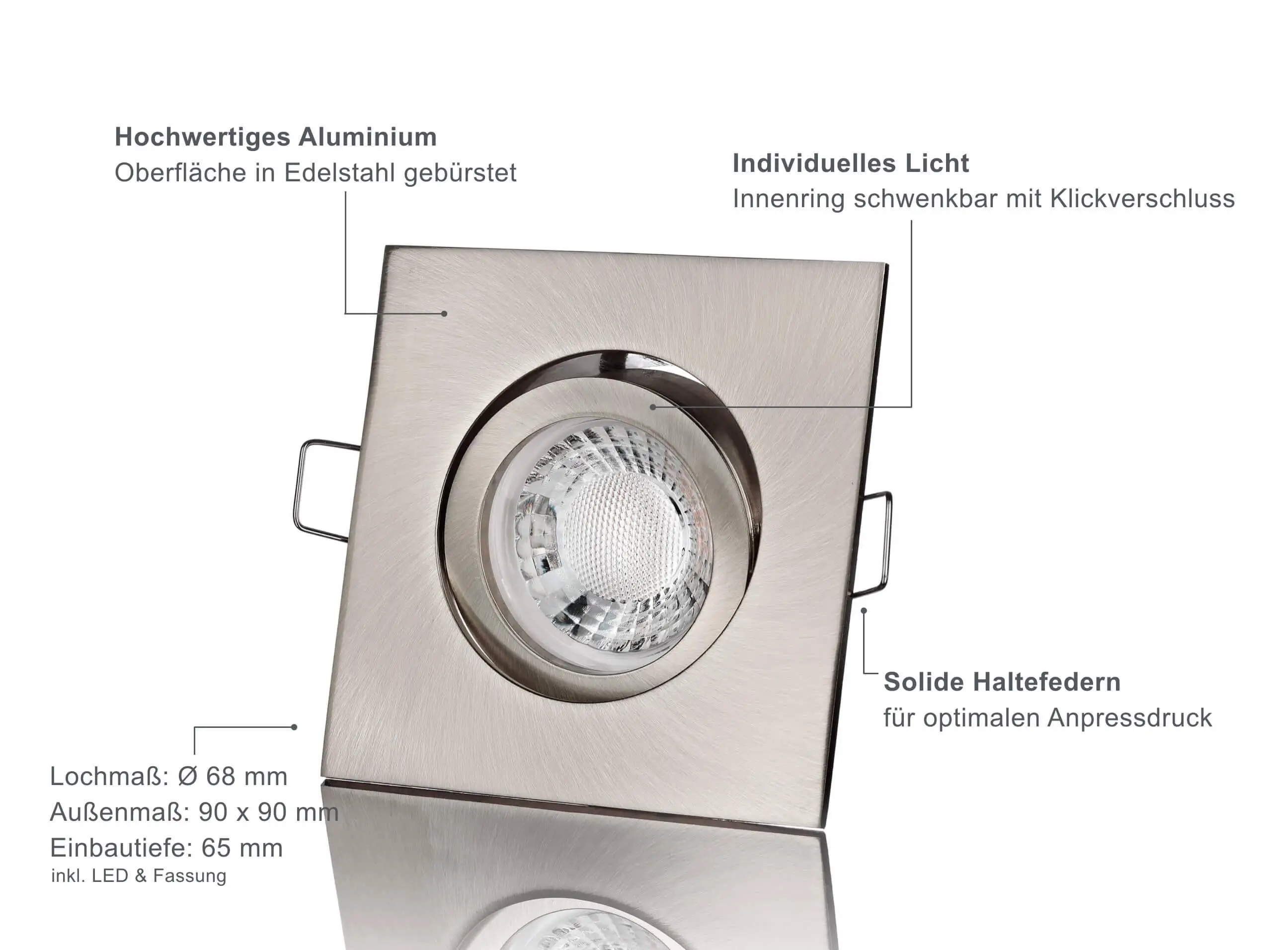 LED Einbaustrahler 230V - Edelstahl gebürstet Eckig 5W GU10 LED - Rapid