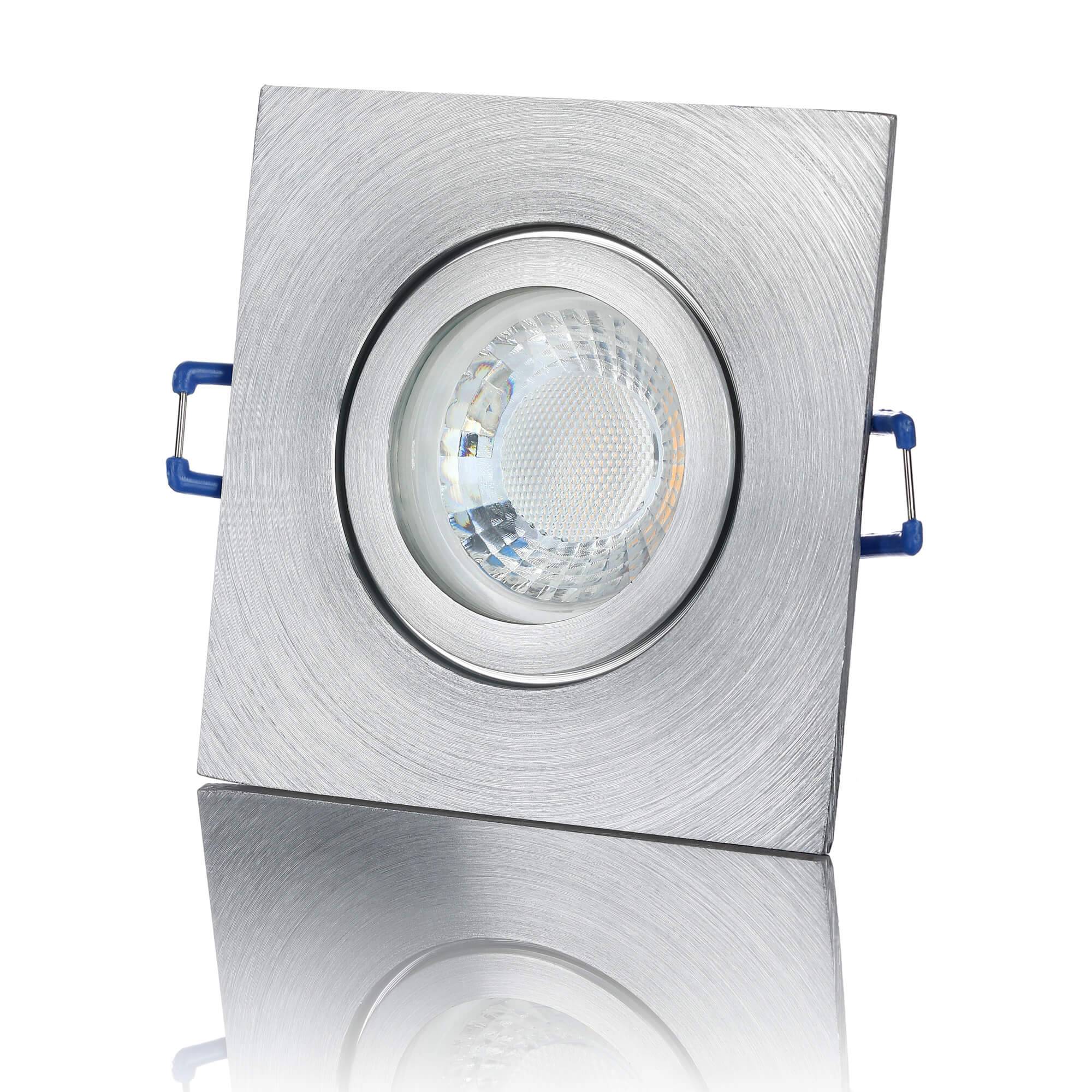 LED Einbaustrahler Flach IP44 - Alu Feinschliff Eckig 5W LED Dimmbar - Agua
