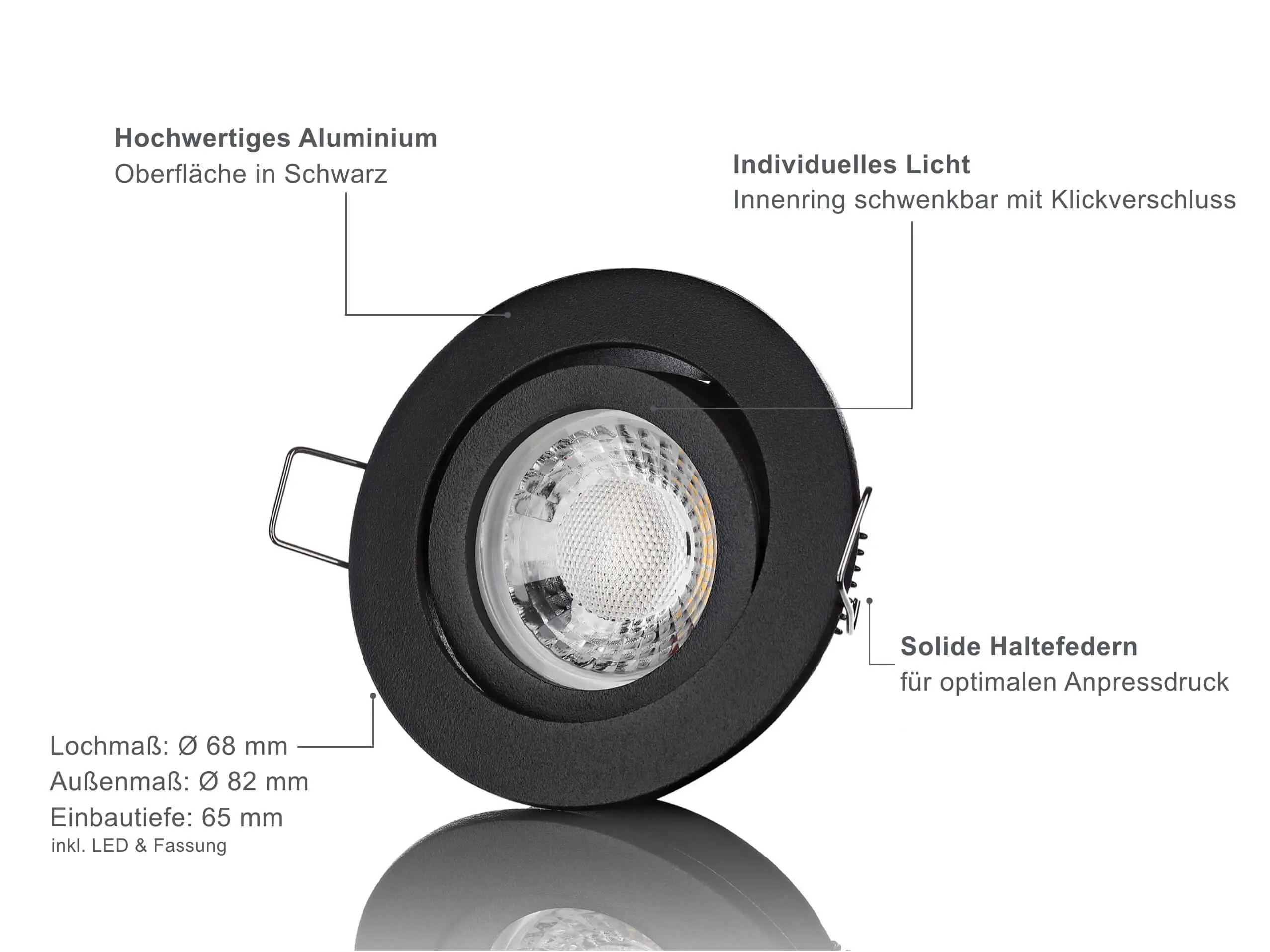 LED Einbaustrahler Dimmbar - Schwarz Rund 5W GU10 LED - Rapid