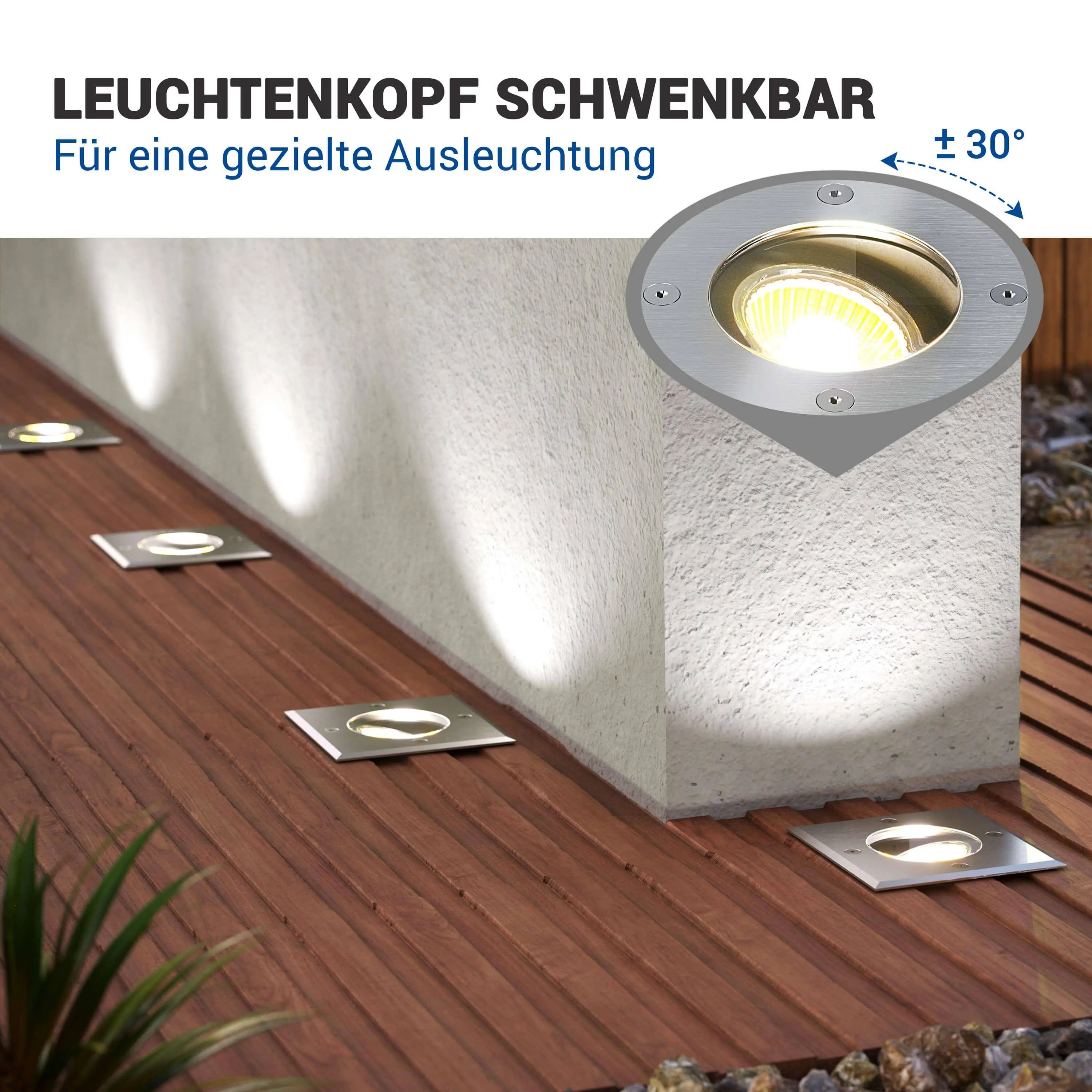 LED Bodenstrahler schwenkbar quadratisch IP67 mit RGB+CCT Farbwechsel 5W GU10