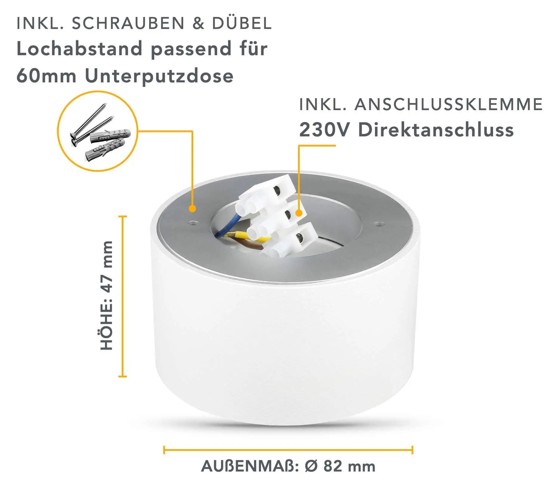 Flacher Aufbaustrahler in Weiß rund inkl. LED GX53 6W - Mira