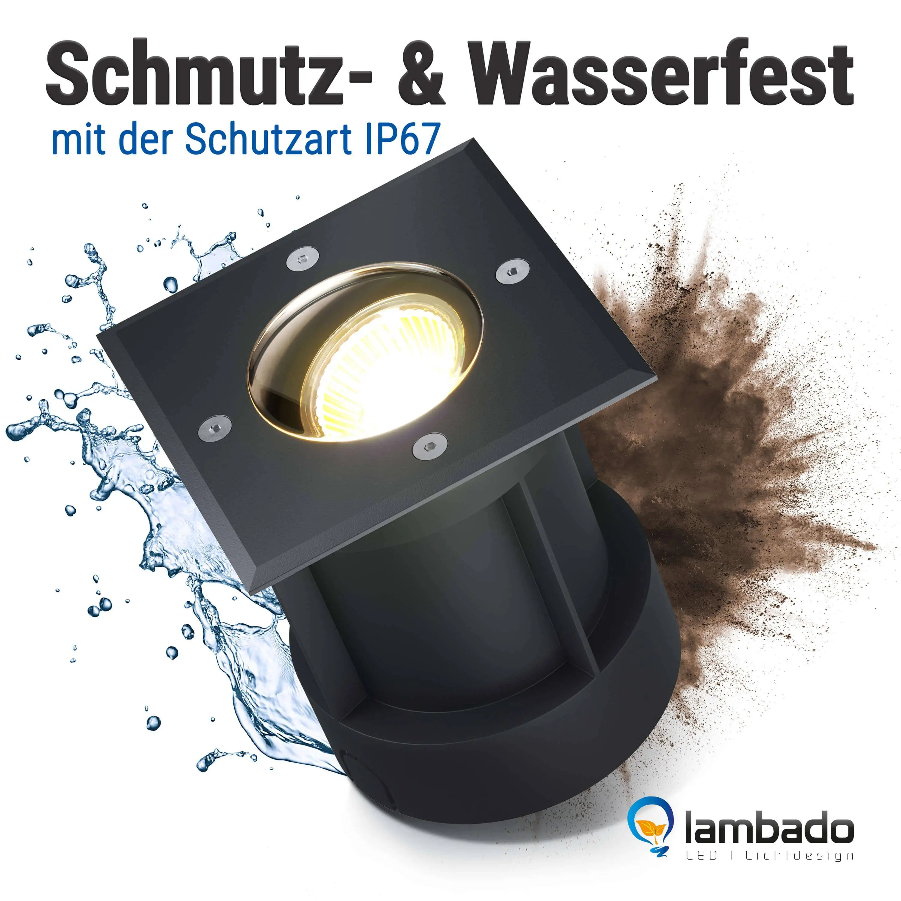 LED Bodenstrahler schwenkbar IP67 quadratisch schwarz inkl. 5W GU10 230V