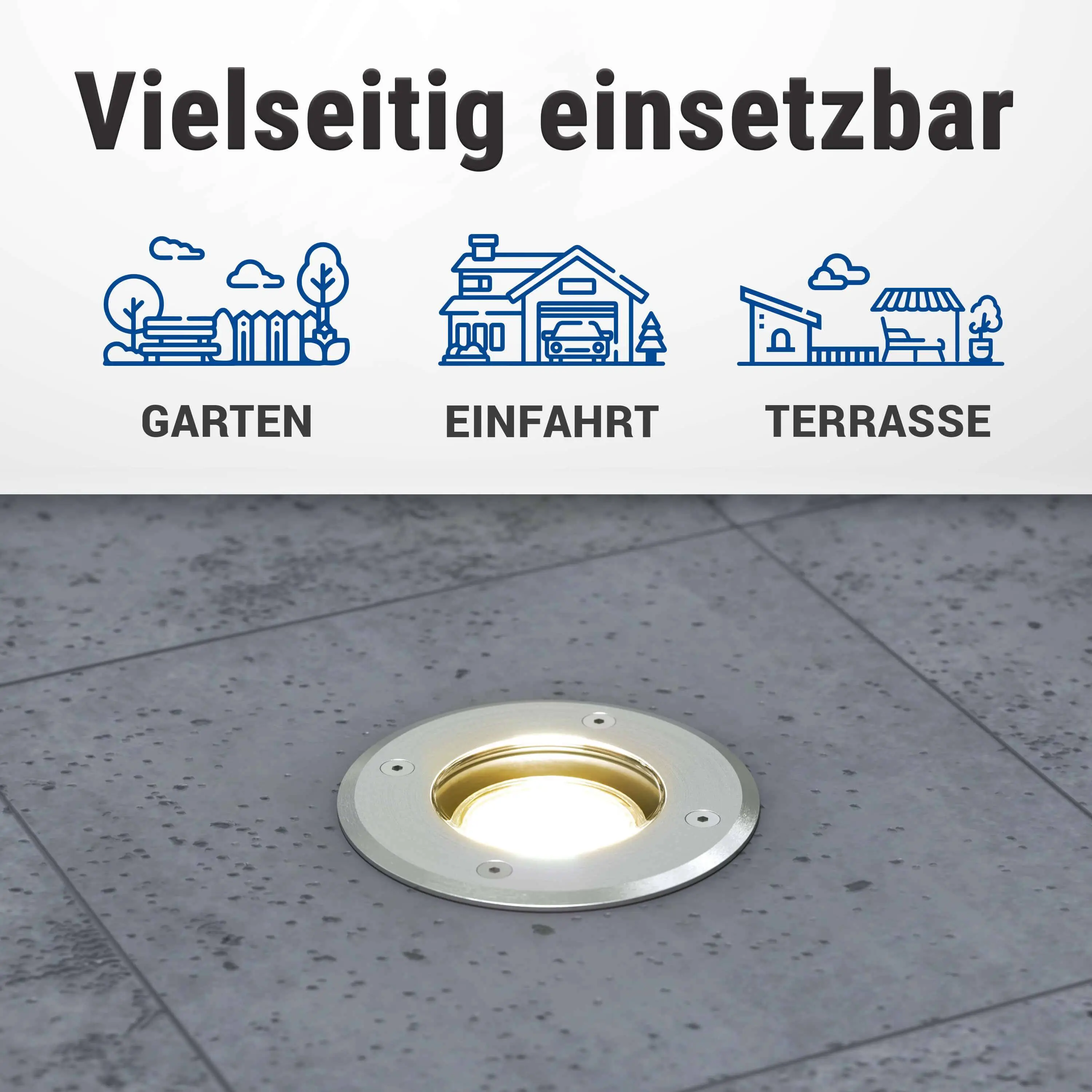 LED Bodeneinbaustrahler IP67 - Edelstahl gebürstet rund mit GU10 3W 230V