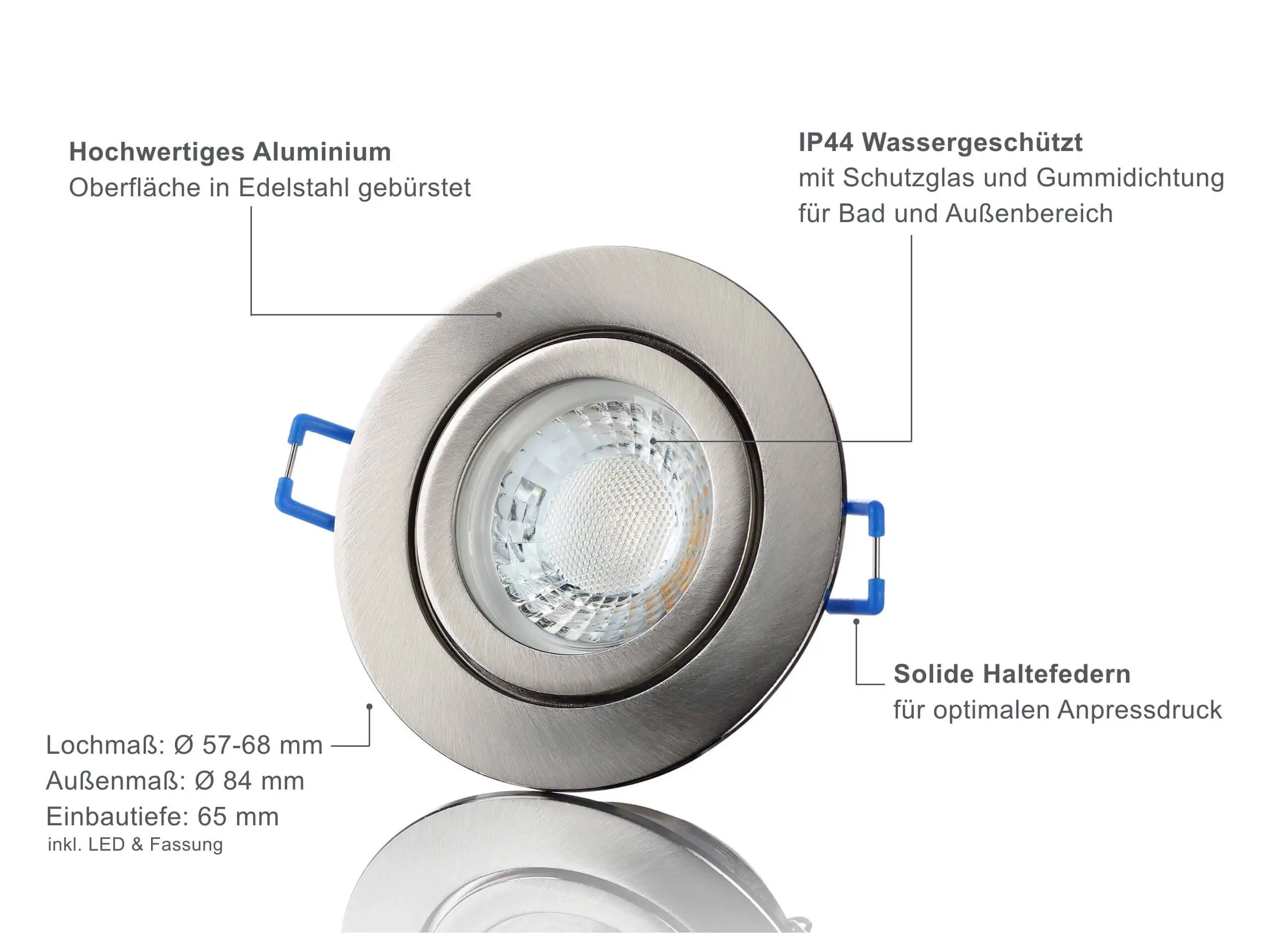 LED Einbaustrahler IP44 Dimmbar - Edelstahl gebürstet Rund 5W GU10 LED - Agua