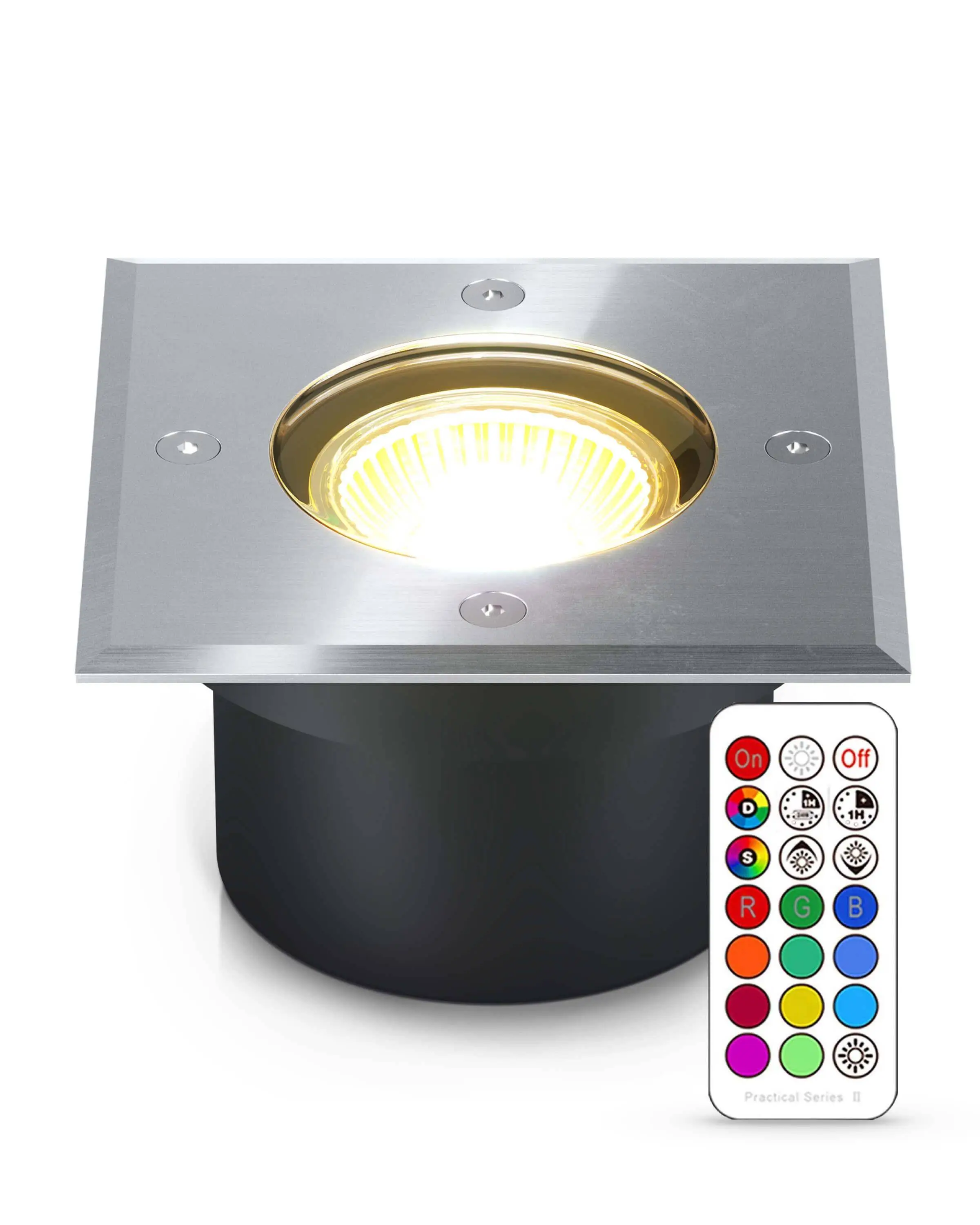 Flacher LED Bodeneinbaustrahler IP67 mit RGB+CCT Farbwechsel - Edelstahl gebürstet Eckig