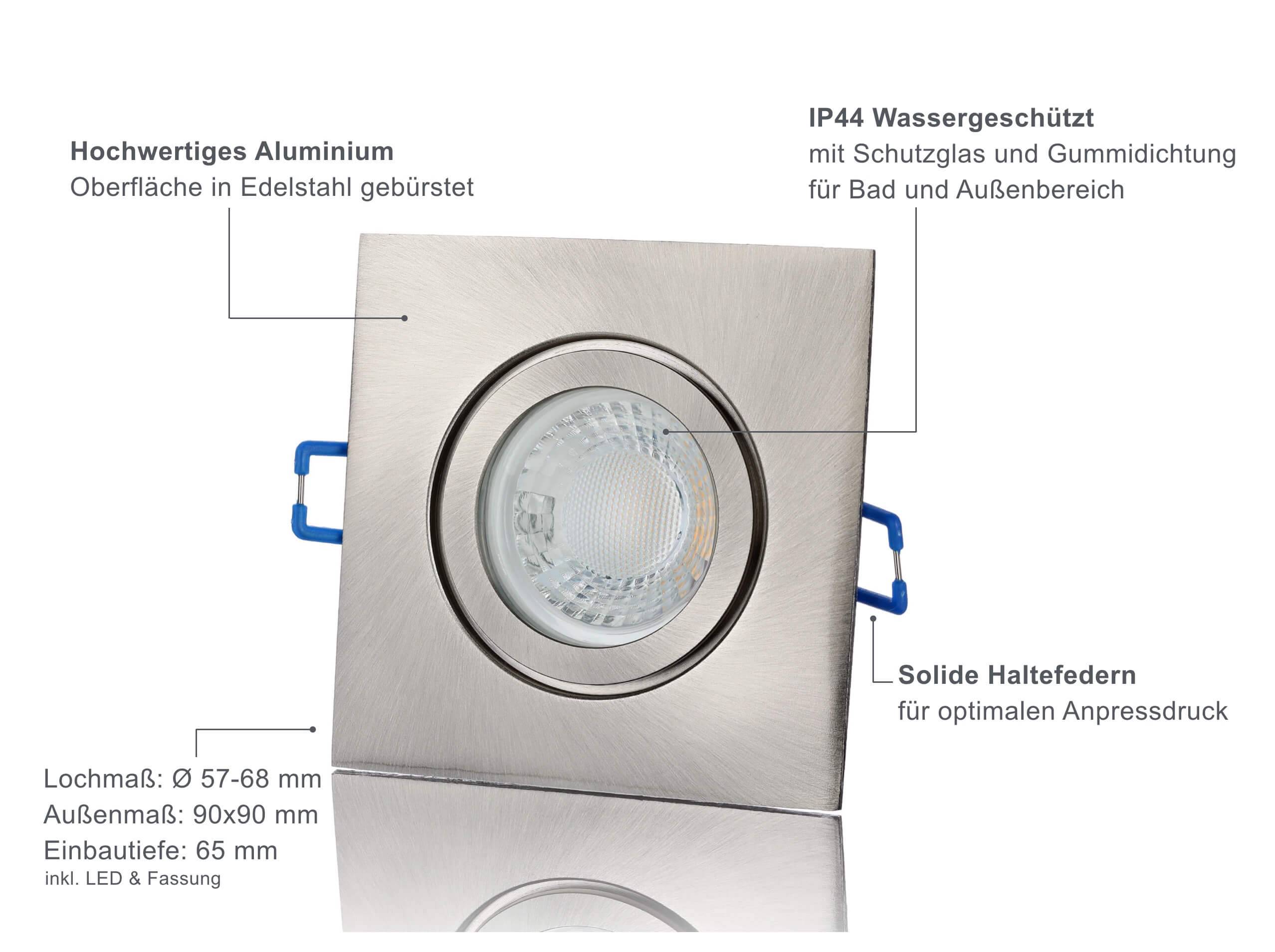 LED Einbaustrahler Bad mit IP44 - Edelstahl Optik