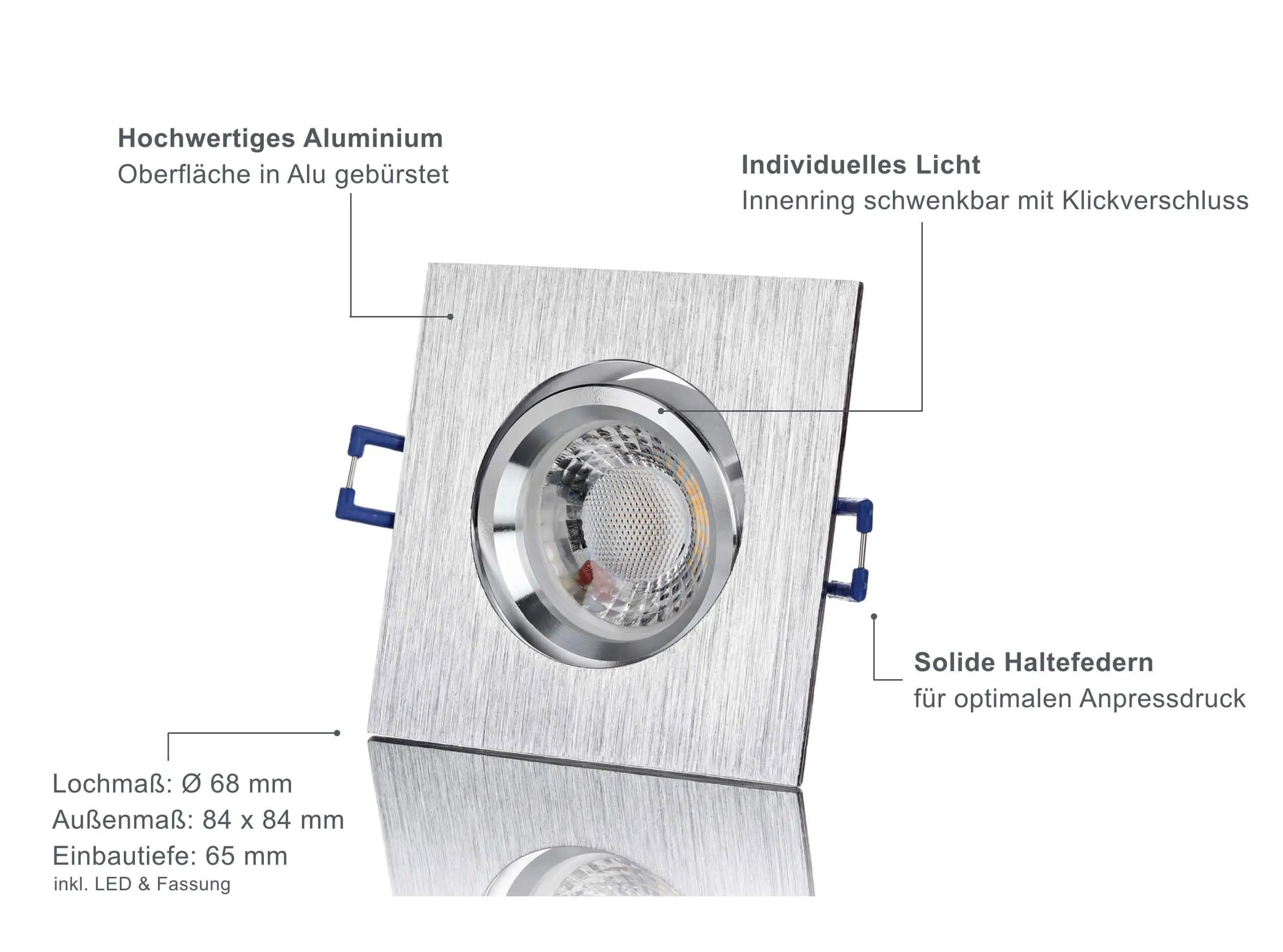 LED Einbaustrahler 230V - Alu gebürstet Eckig 5W GU10 LED - Esigno