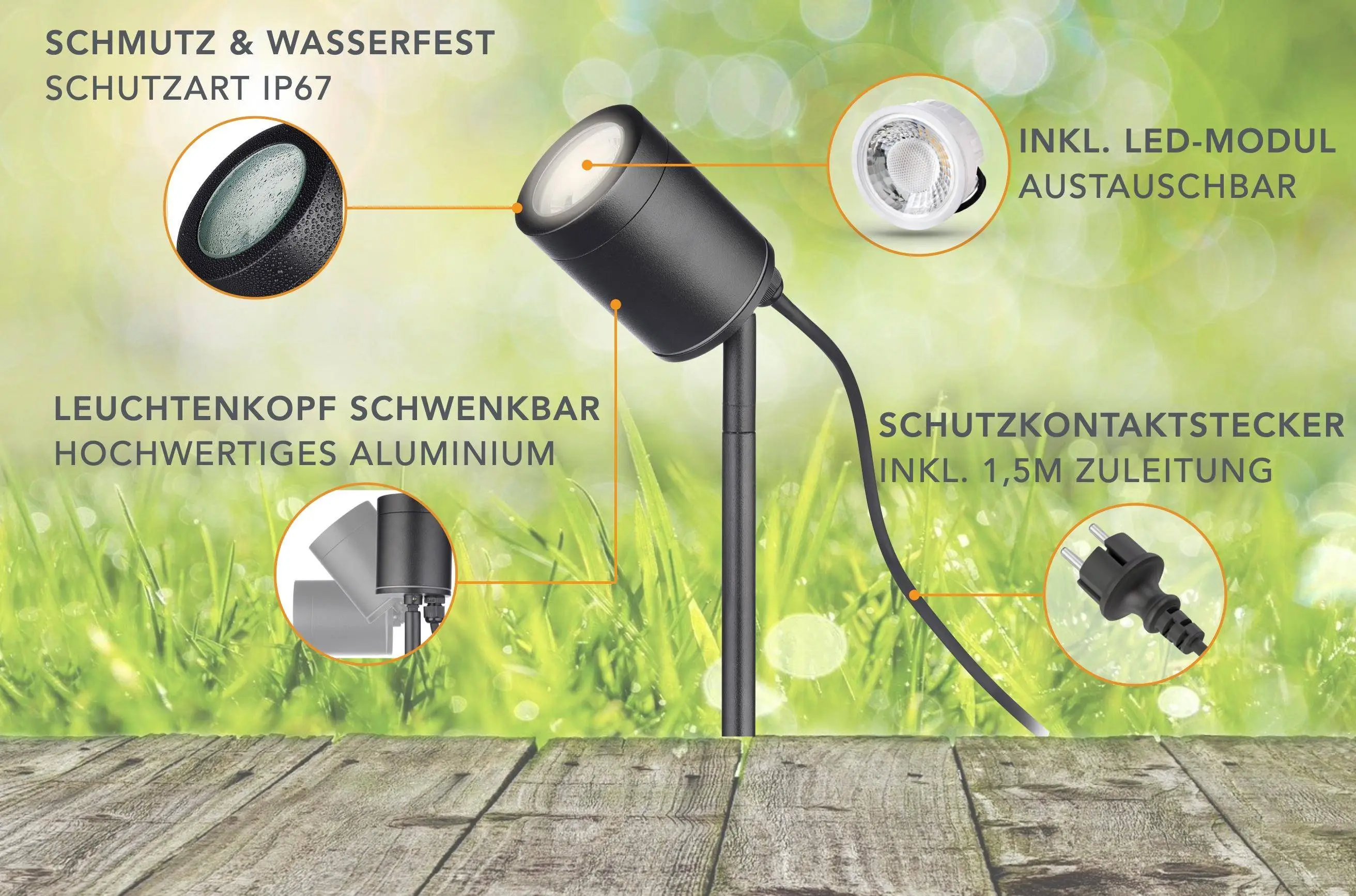 Gartenstrahler mit Erdspieß IP67 inkl. RGB+CCT Farbwechsel 5W LED-Modul