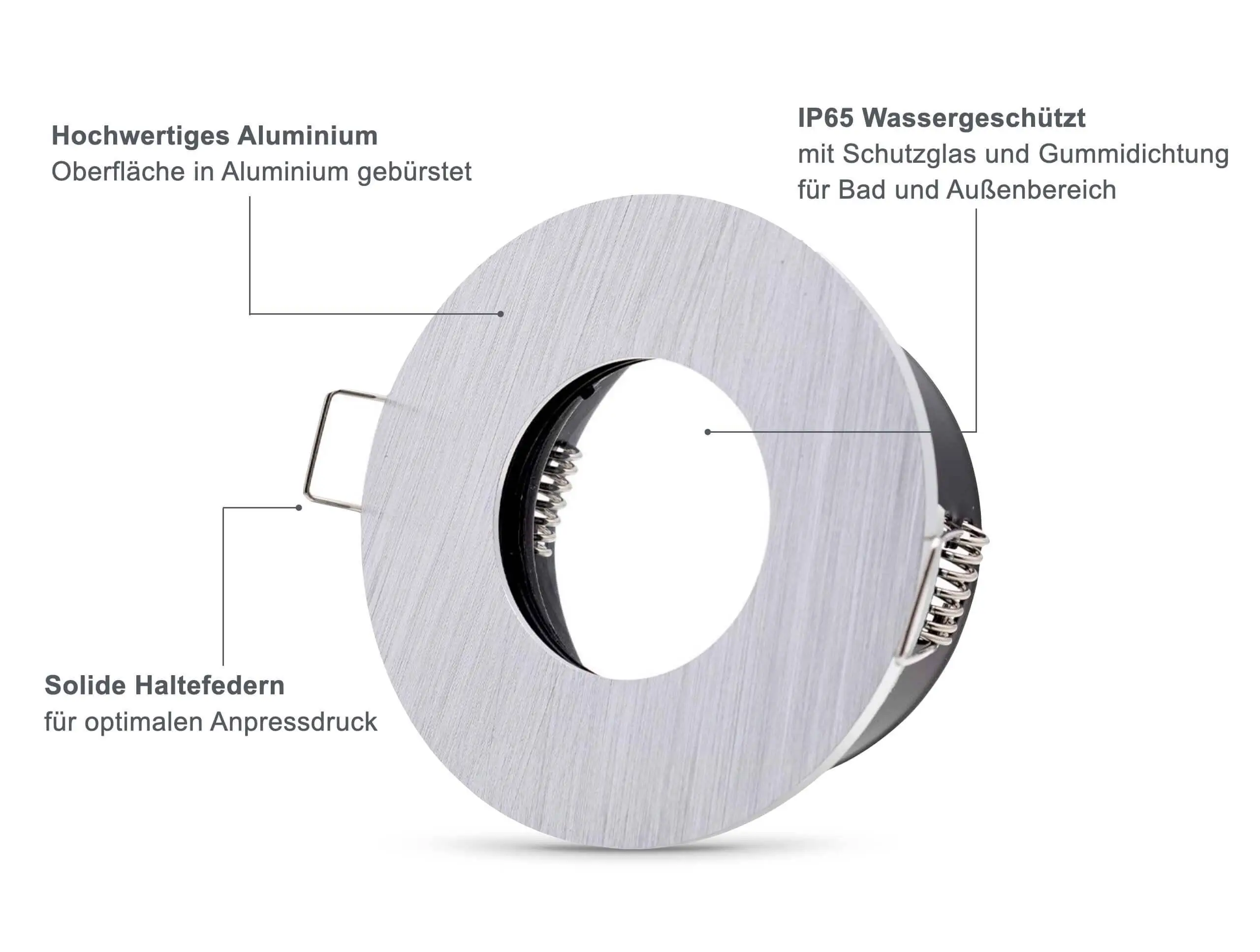 LED Einbaustrahler IP65 flach - Aluminium Gebürstet 5W Dimmbar 120° - Fora