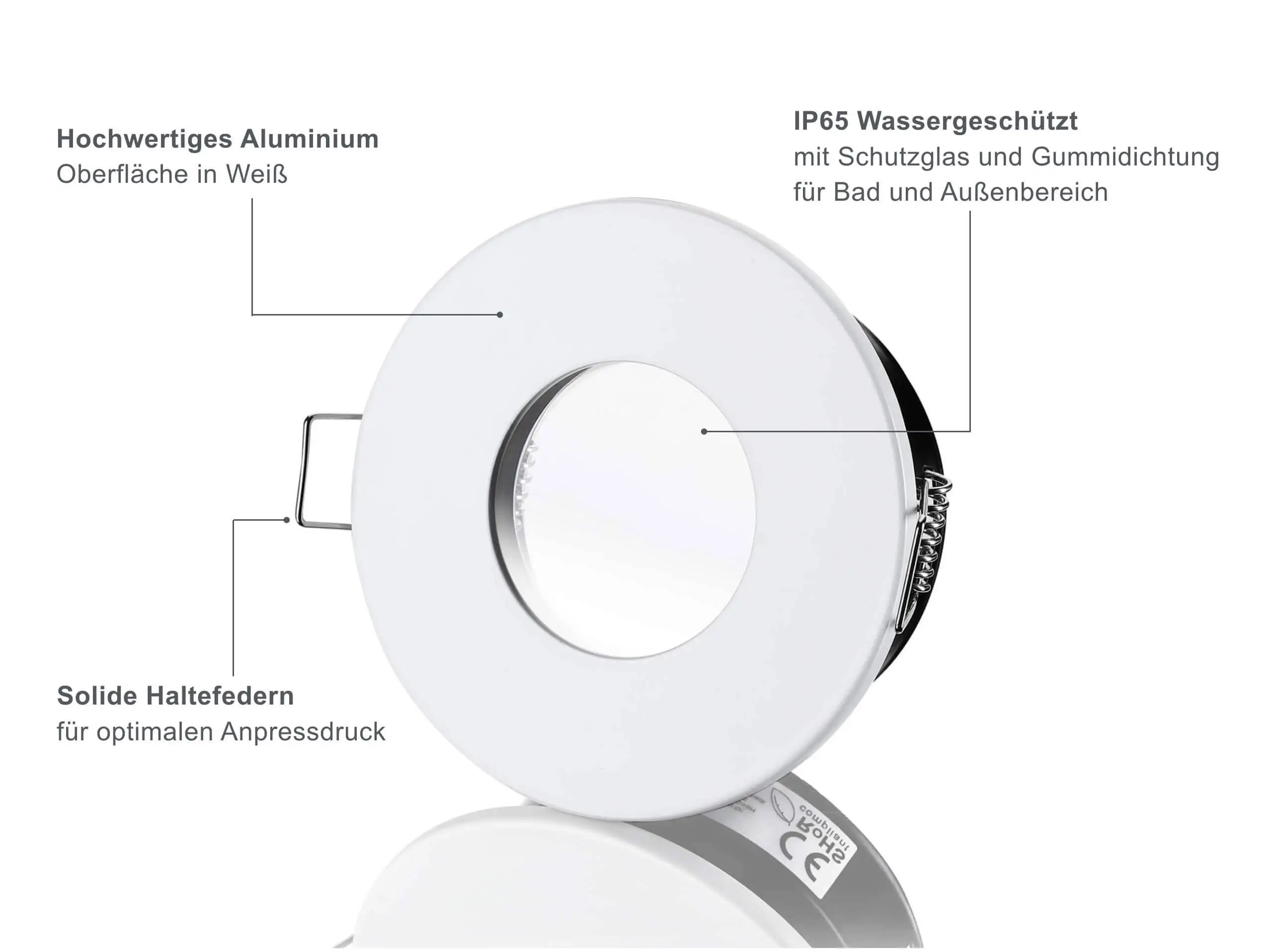 LED Einbaustrahler IP65 - Weiß Rund 5W GU10 - Fora