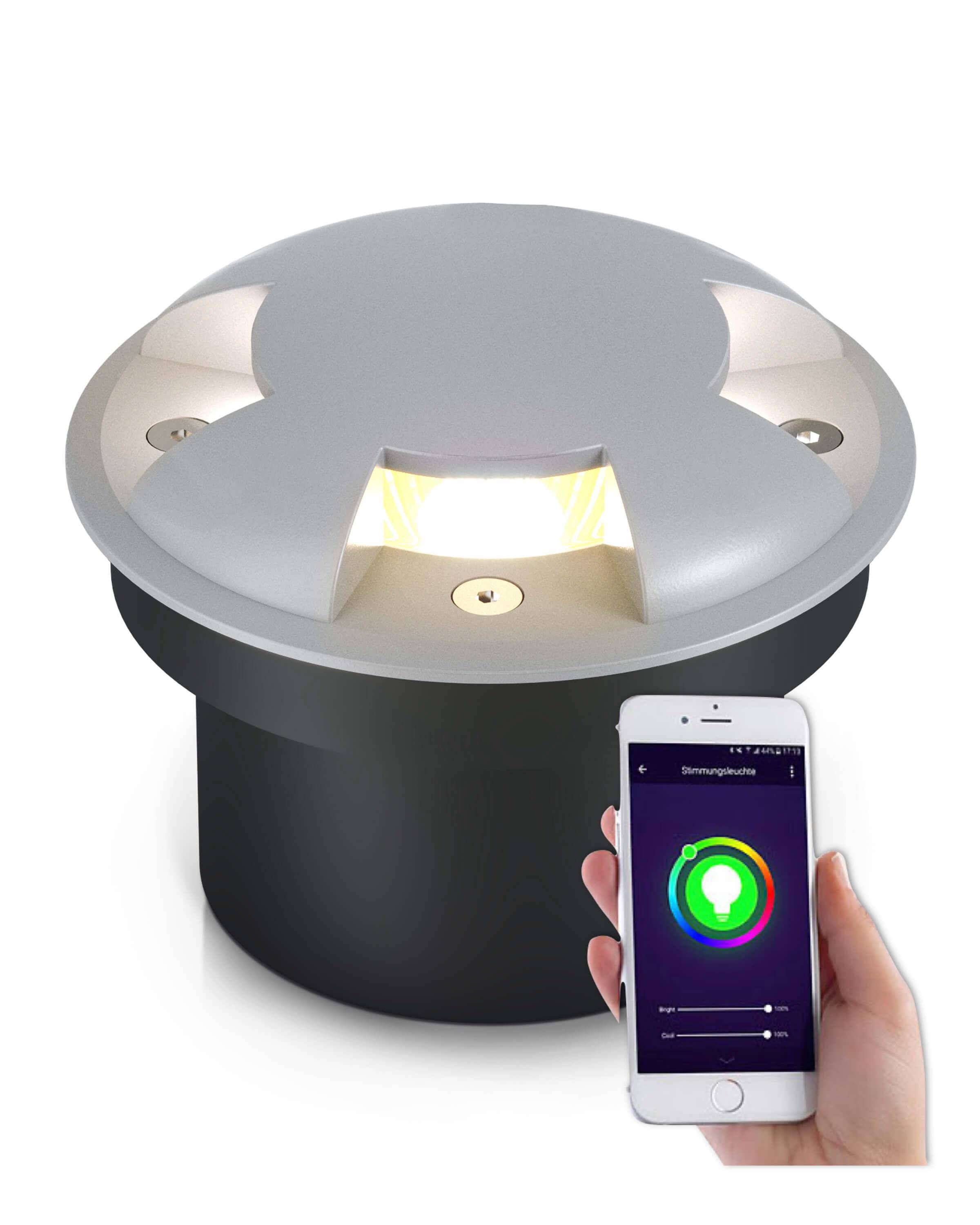 LED Bodenleuchte flach Grau 3-flammig mit RGB Farbwechsel - Smart Home Alexa & Google