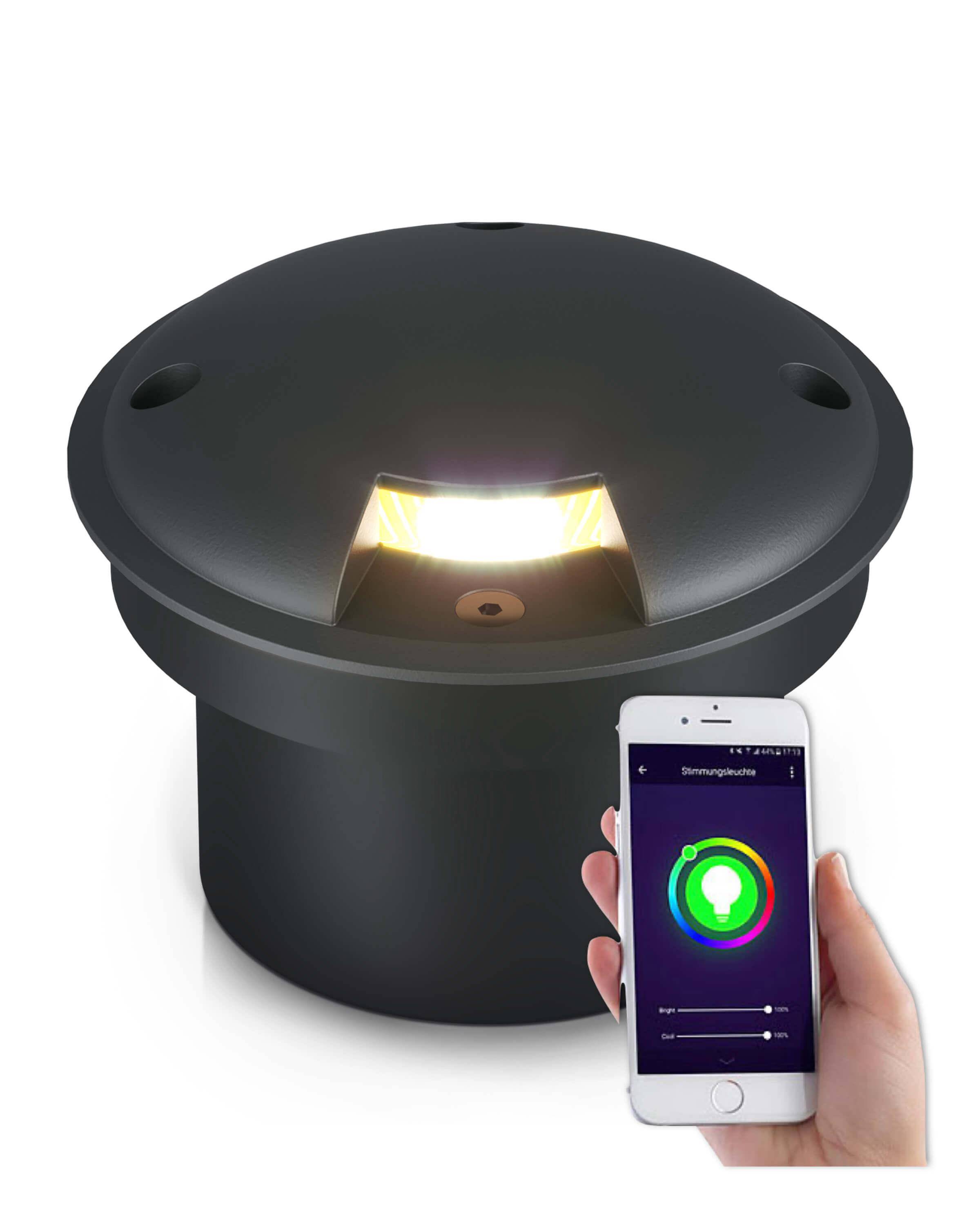 LED Bodenleuchte flach schwarz 1-flammig mit RGB Farbwechsel - Smart Home Alexa & Google