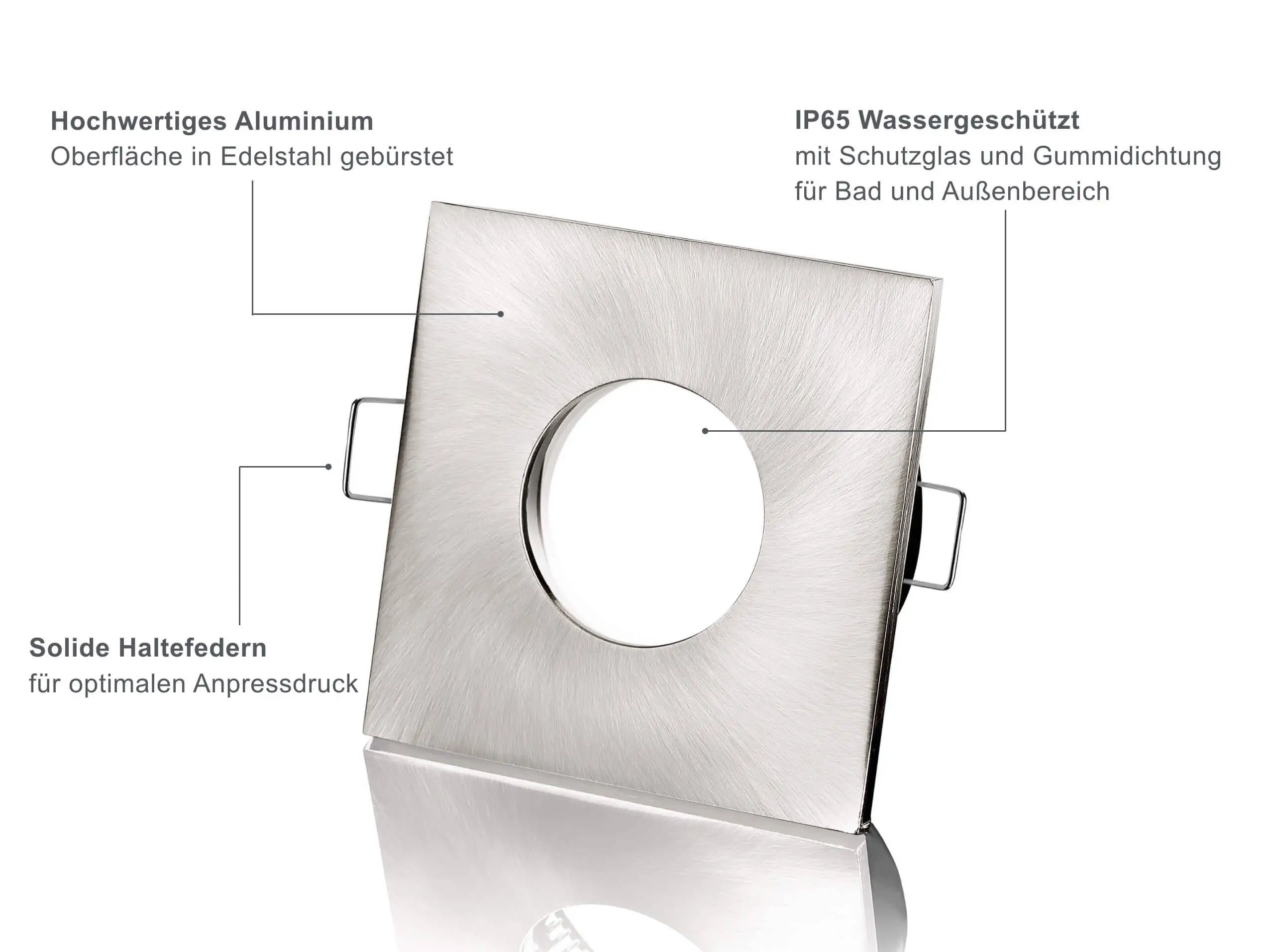 LED Einbaustrahler IP65 Dimmbar - Edelstahl gebürstet Eckig 5W GU10 - Fora