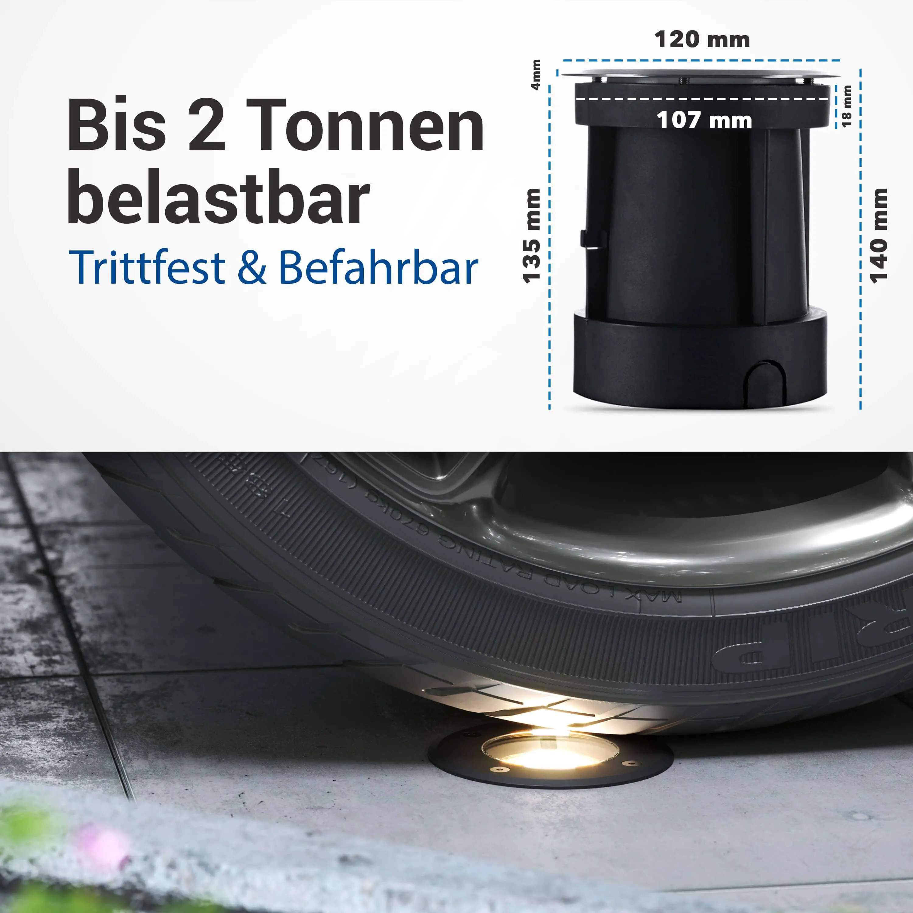 LED Bodenstrahler IP67 Schwarz rund inkl. 5W GU10 Dimmbar