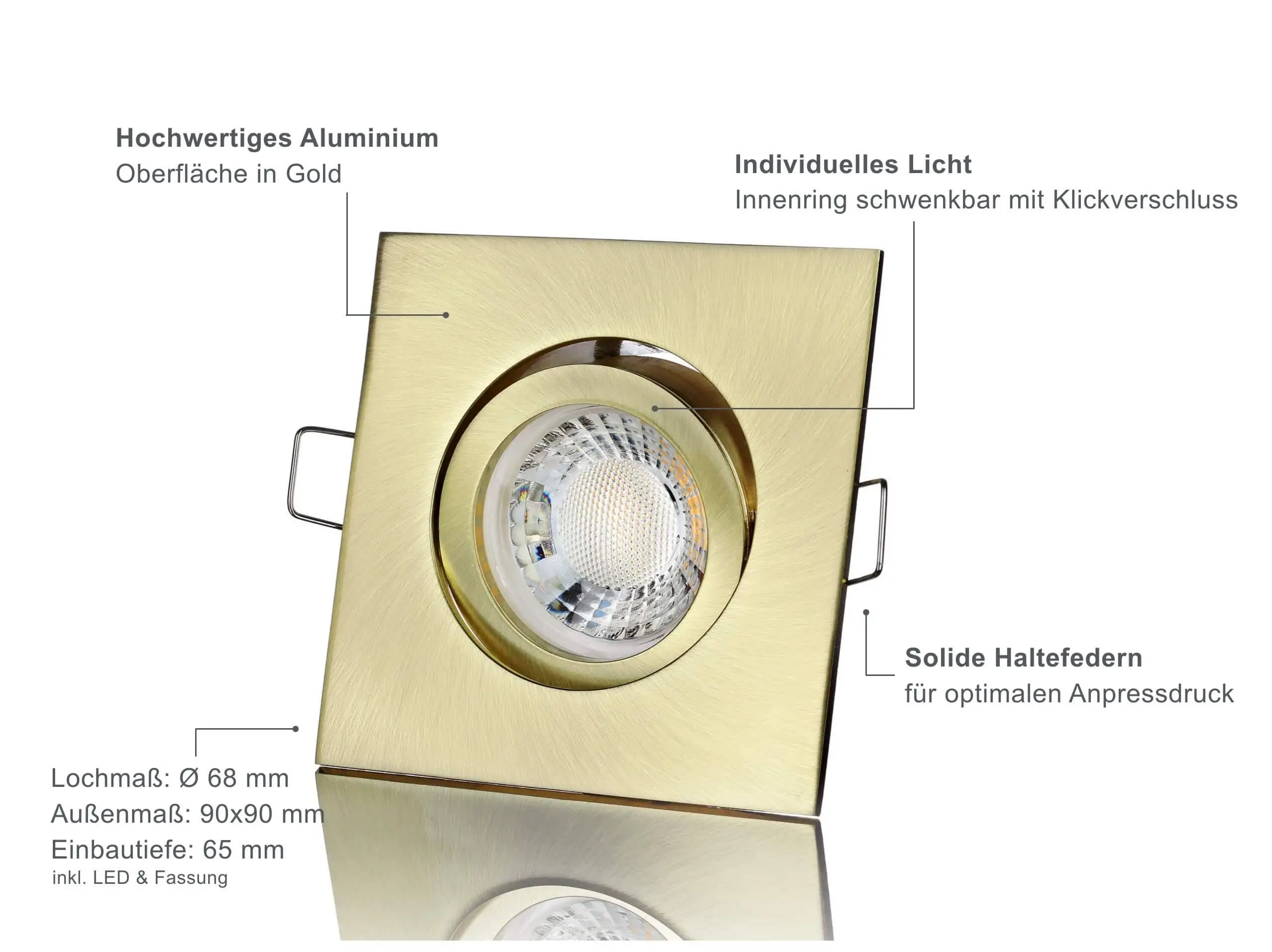 LED Einbaustrahler 230V - Gold Eckig 5W GU10 LED - Rapid