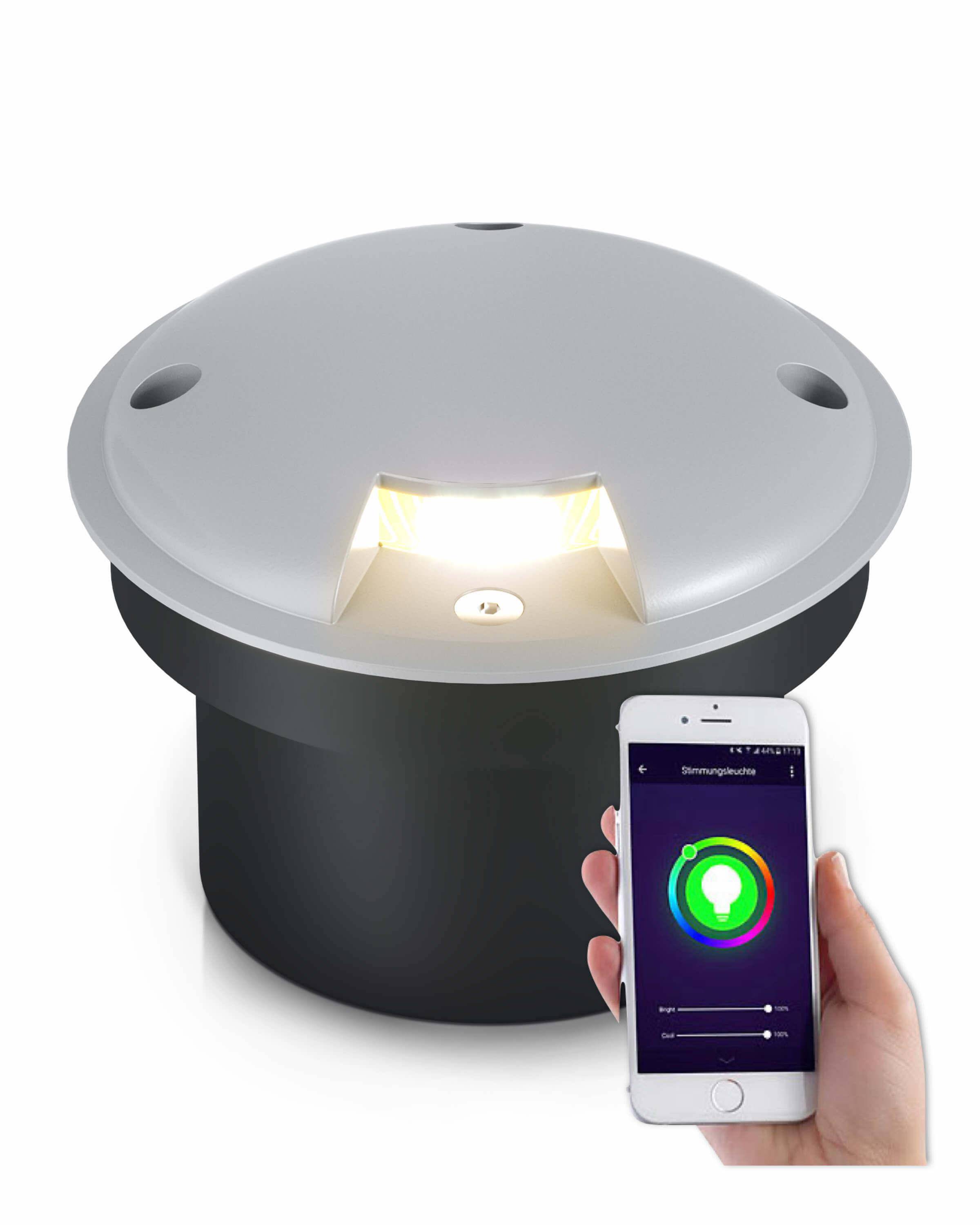 LED Bodenleuchte flach Grau 1-flammig mit RGB Farbwechsel - Smart Home Alexa & Google