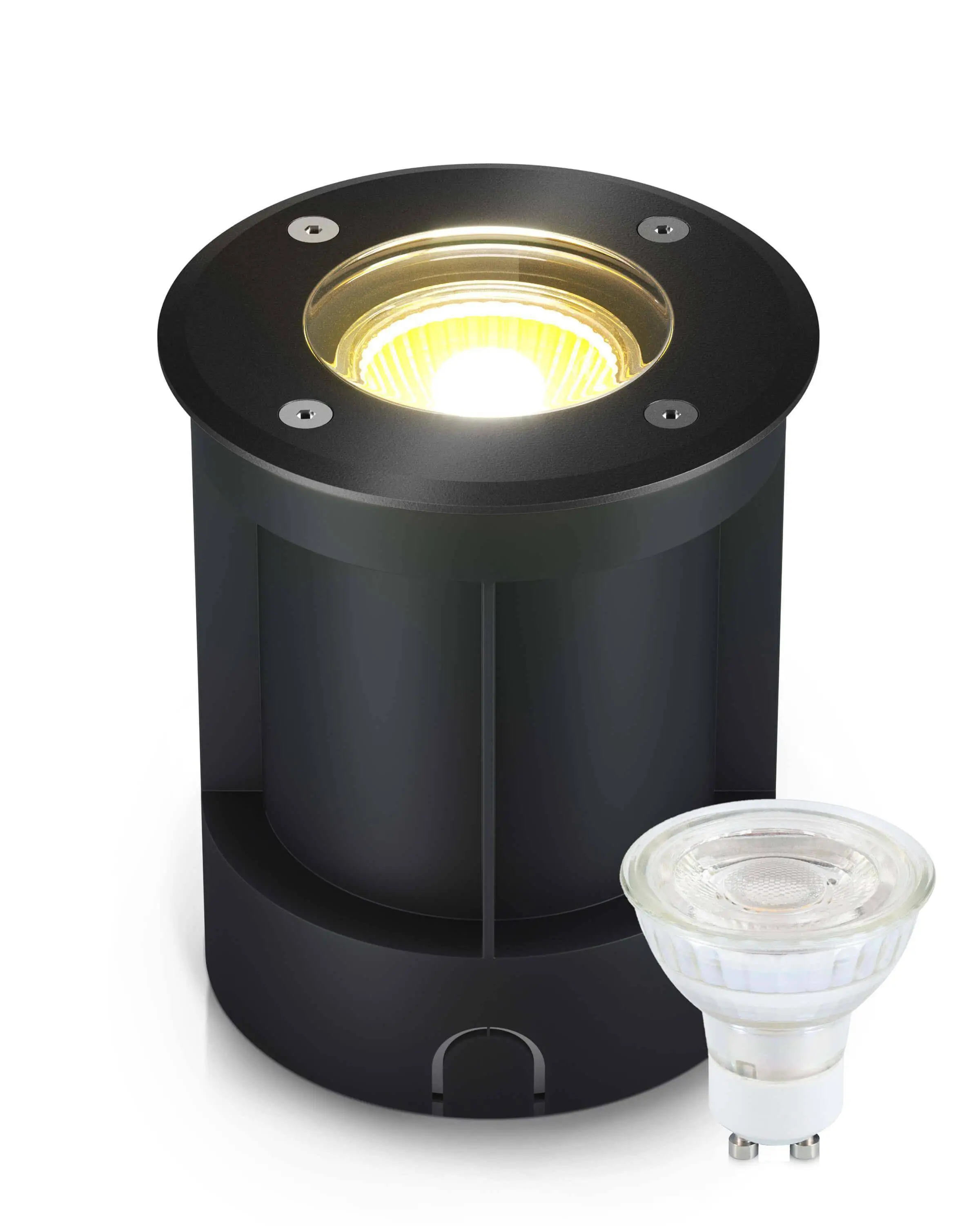 LED Bodenstrahler IP67 Schwarz rund inkl. 5W GU10 Dimmbar