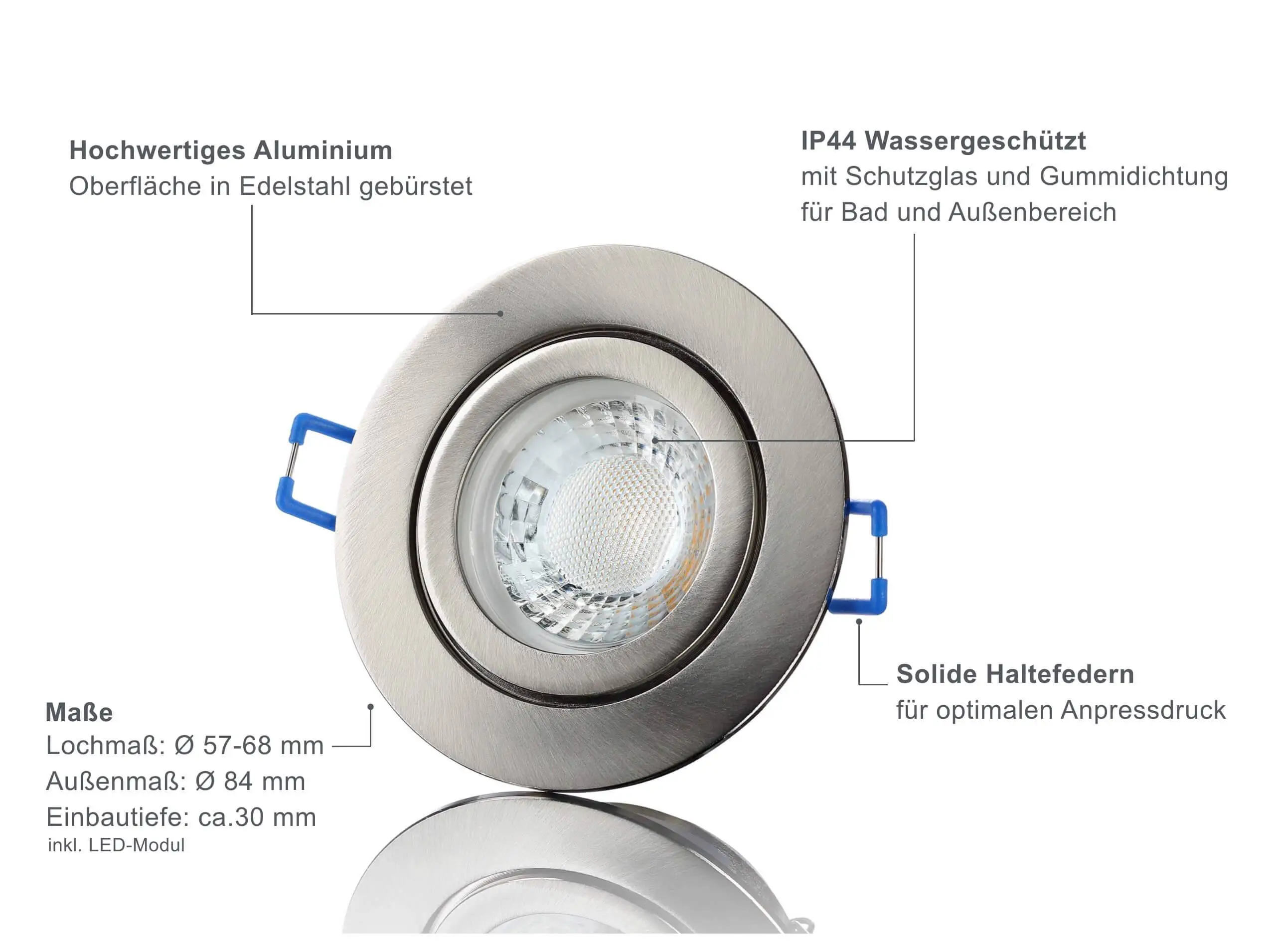 LED Einbaustrahler Flach IP44 - Edelstahl gebürstet Rund 5W LED Dimmbar - Agua