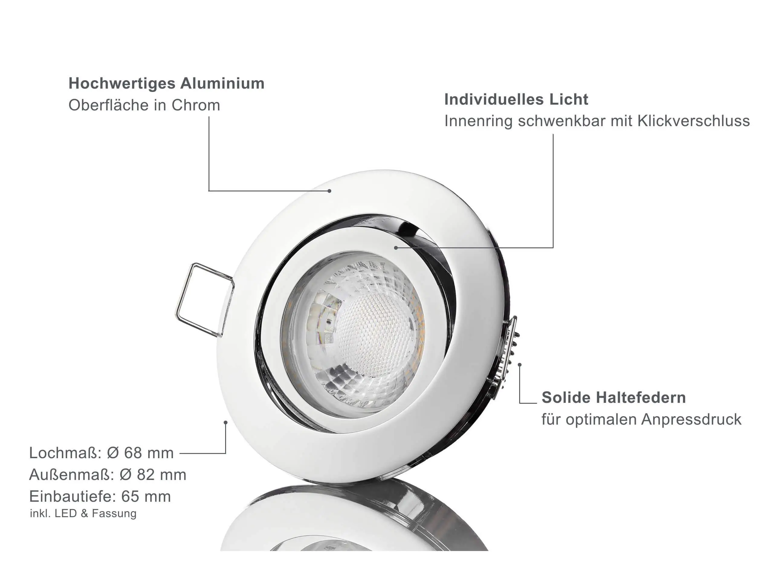 LED Einbaustrahler 230V - Chrom Rund 5W GU10 LED - Rapid