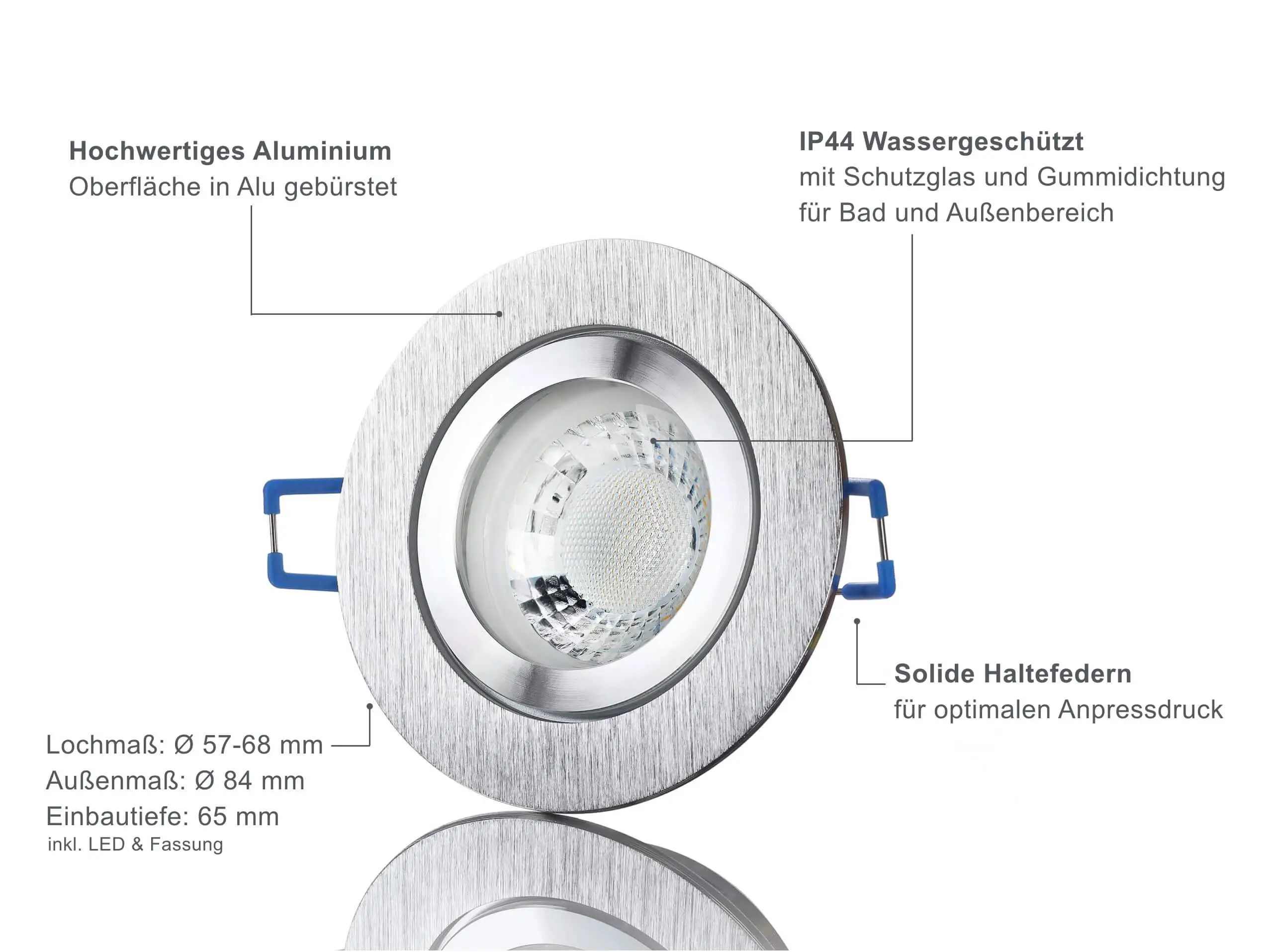 LED Einbaustrahler IP44 Dimmbar - Alu gebürstet Rund 5W GU10 LED - Banja