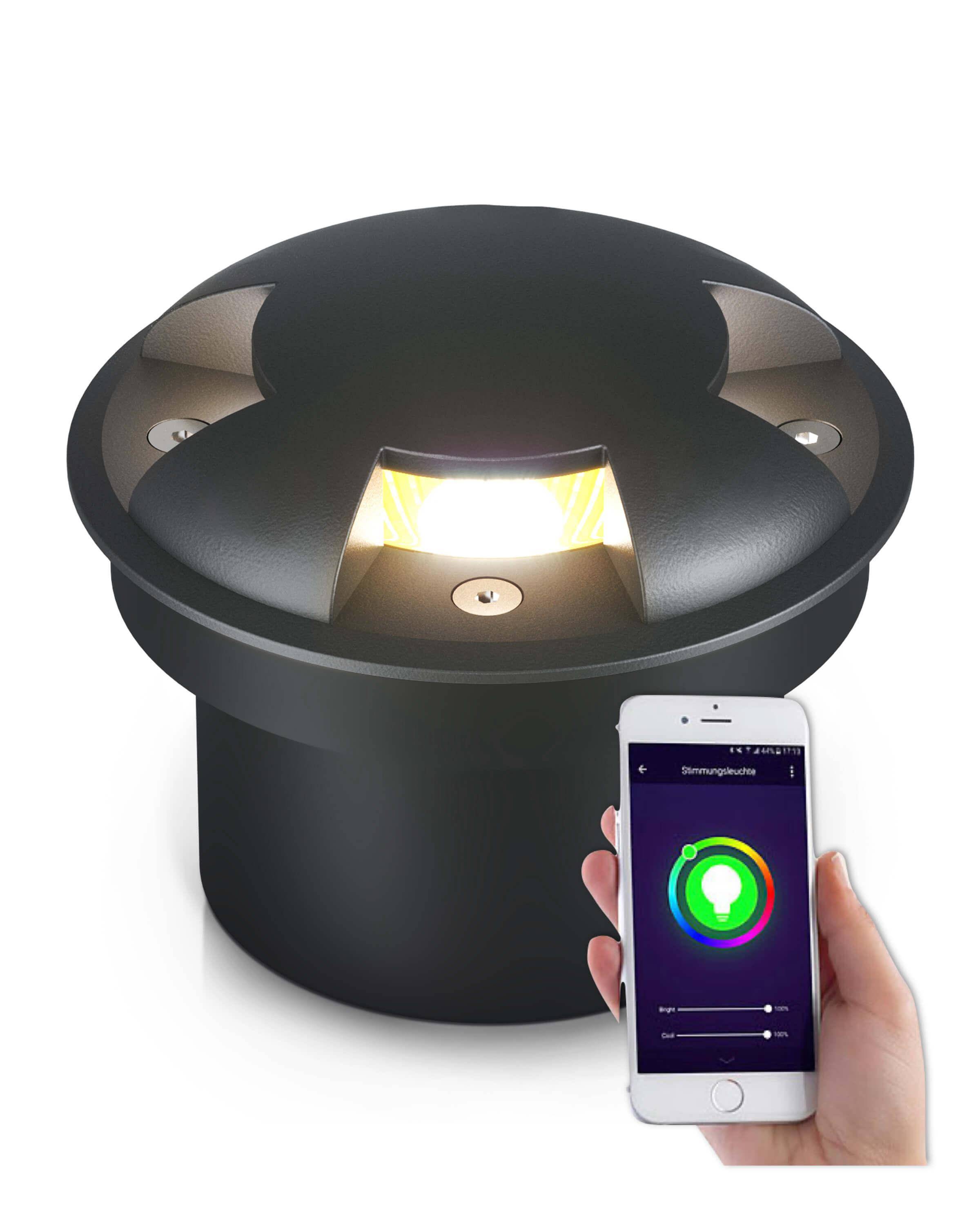 LED Bodenleuchte flach schwarz 3-flammig mit RGB Farbwechsel - Smart Home Alexa & Google