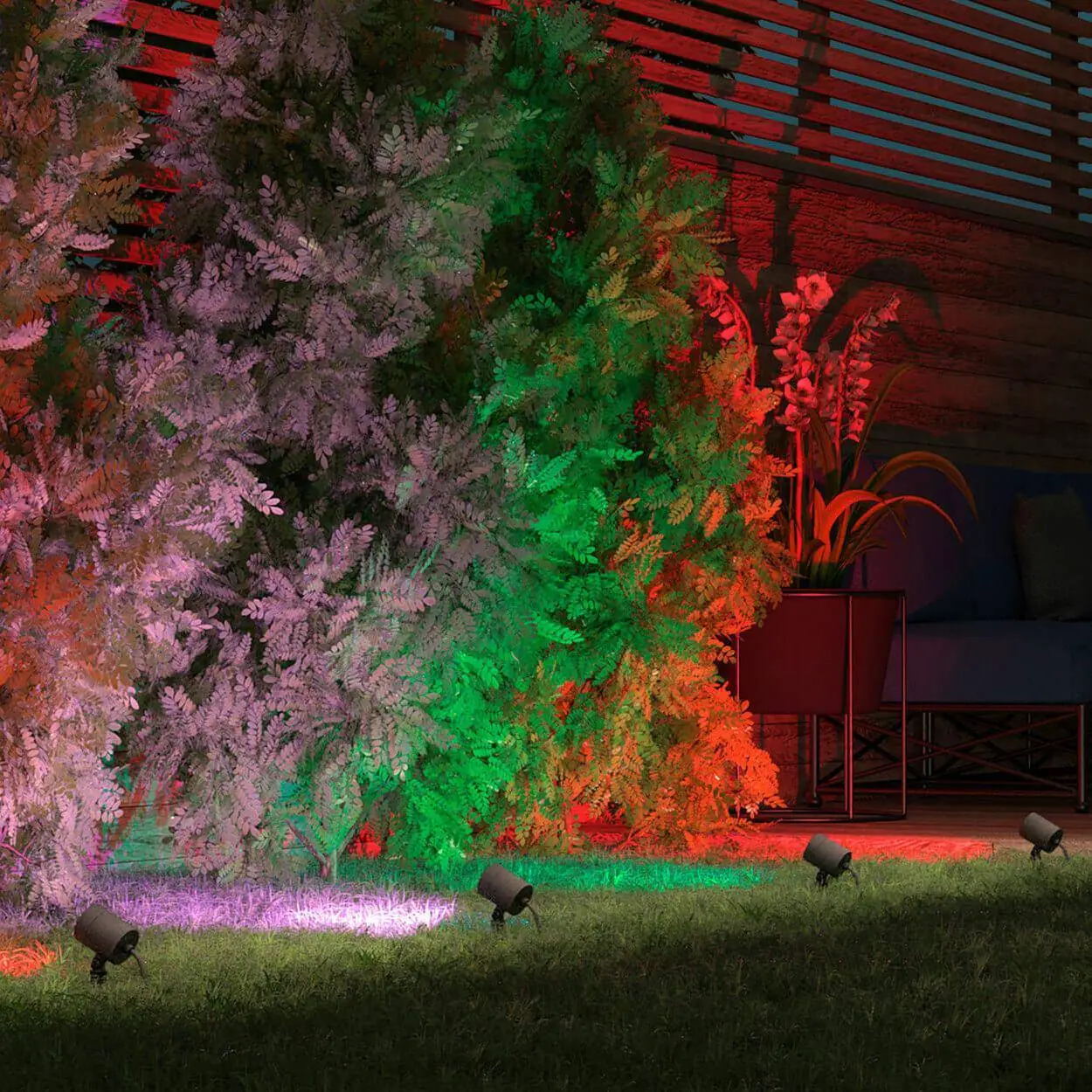 Smart Home Gartenstrahler IP67 mit Erdspieß inkl. LED RGB Farbwechsel per App