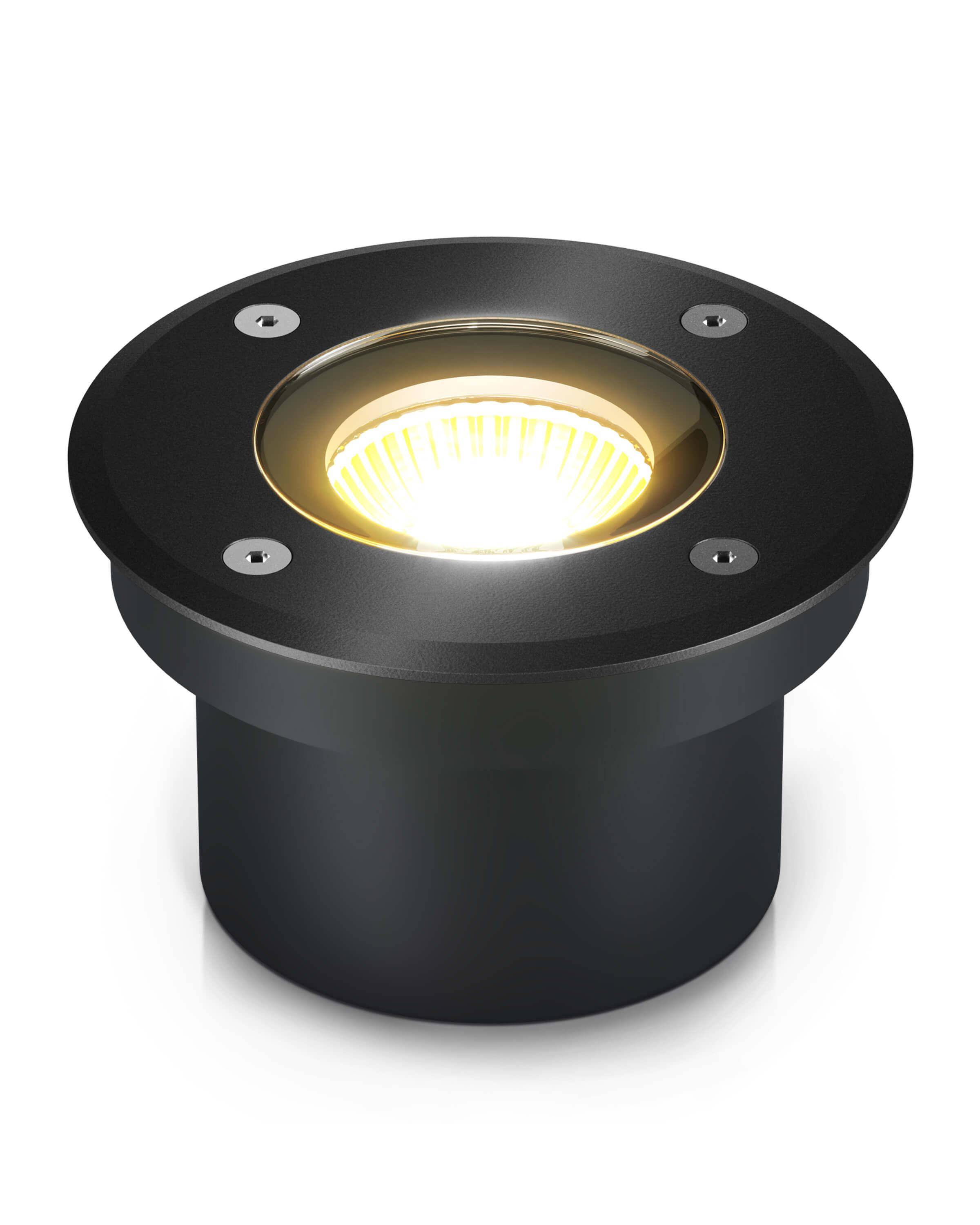 LED Bodenstrahler IP67 - flach, schwarz, rund inkl. LED-Modul 230V 5W dimmbar