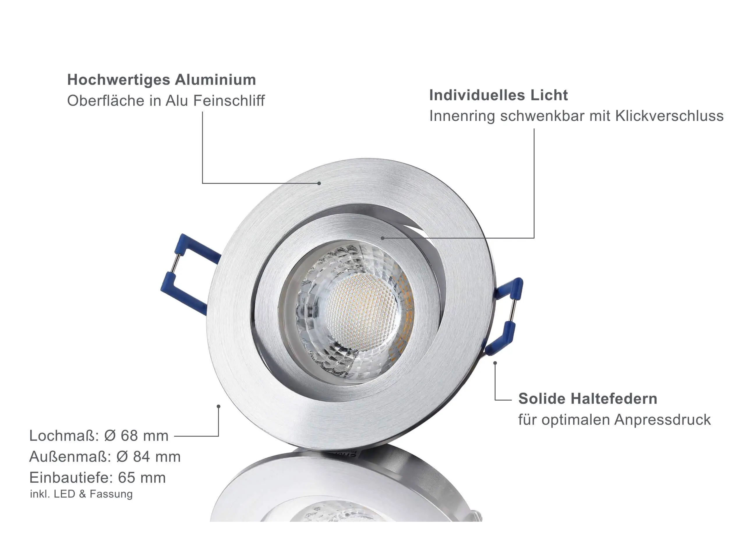 LED Einbaustrahler Dimmbar - Alu Feinschliff Rund 5W GU10 LED - Rapid