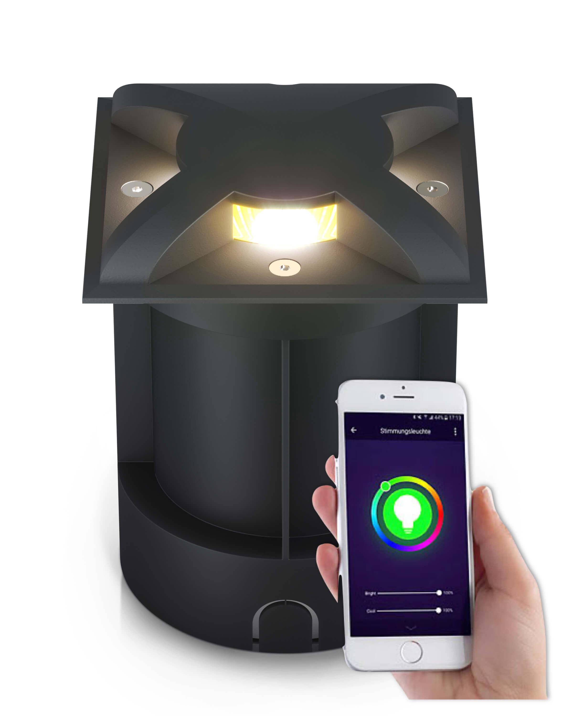 LED Bodenleuchte quadratisch Schwarz 3-flammig mit RGB Farbwechsel - Smart Home Alexa & Google