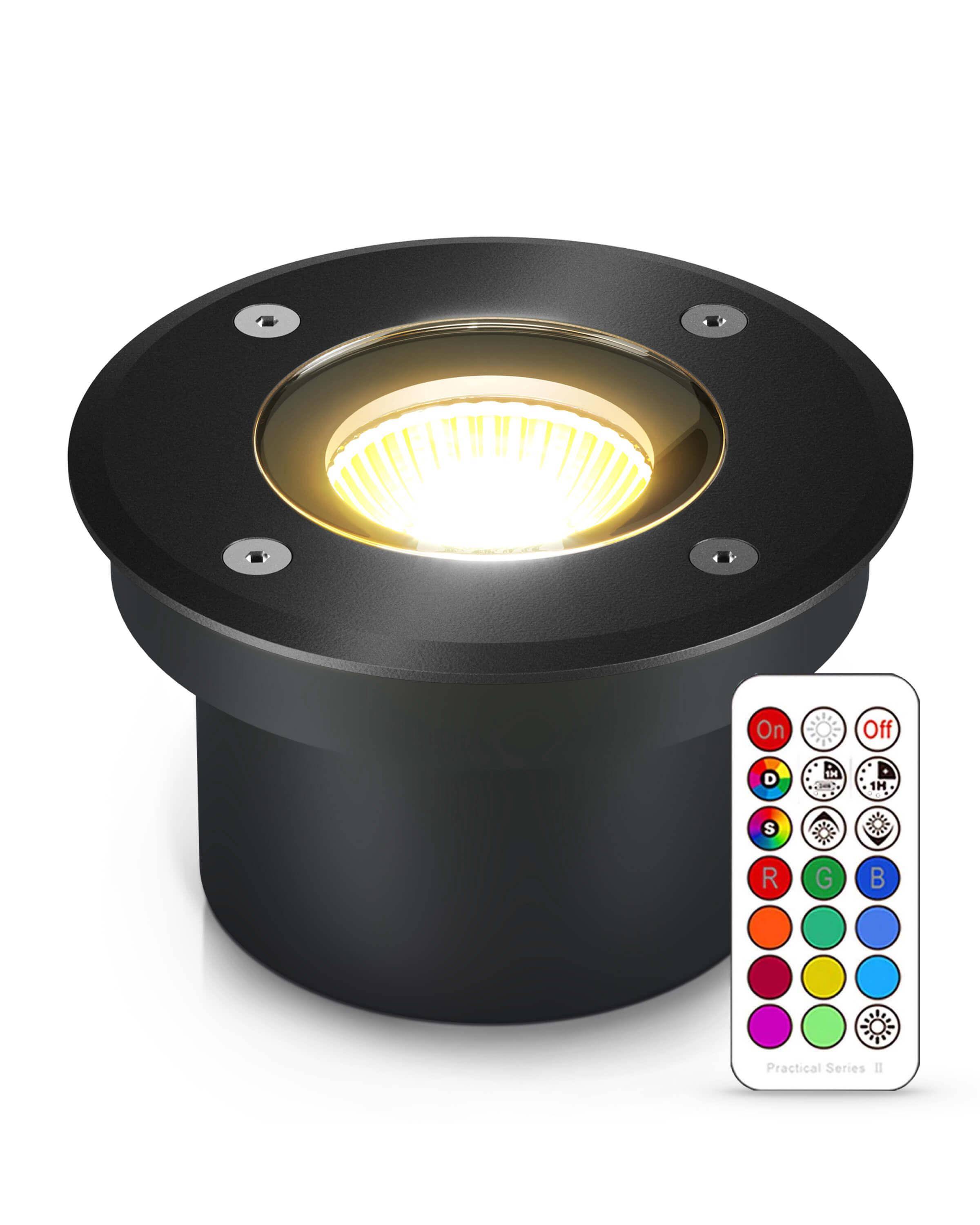 LED Bodenstrahler IP67 mit RGB Farbwechsel - flach, schwarz, rund