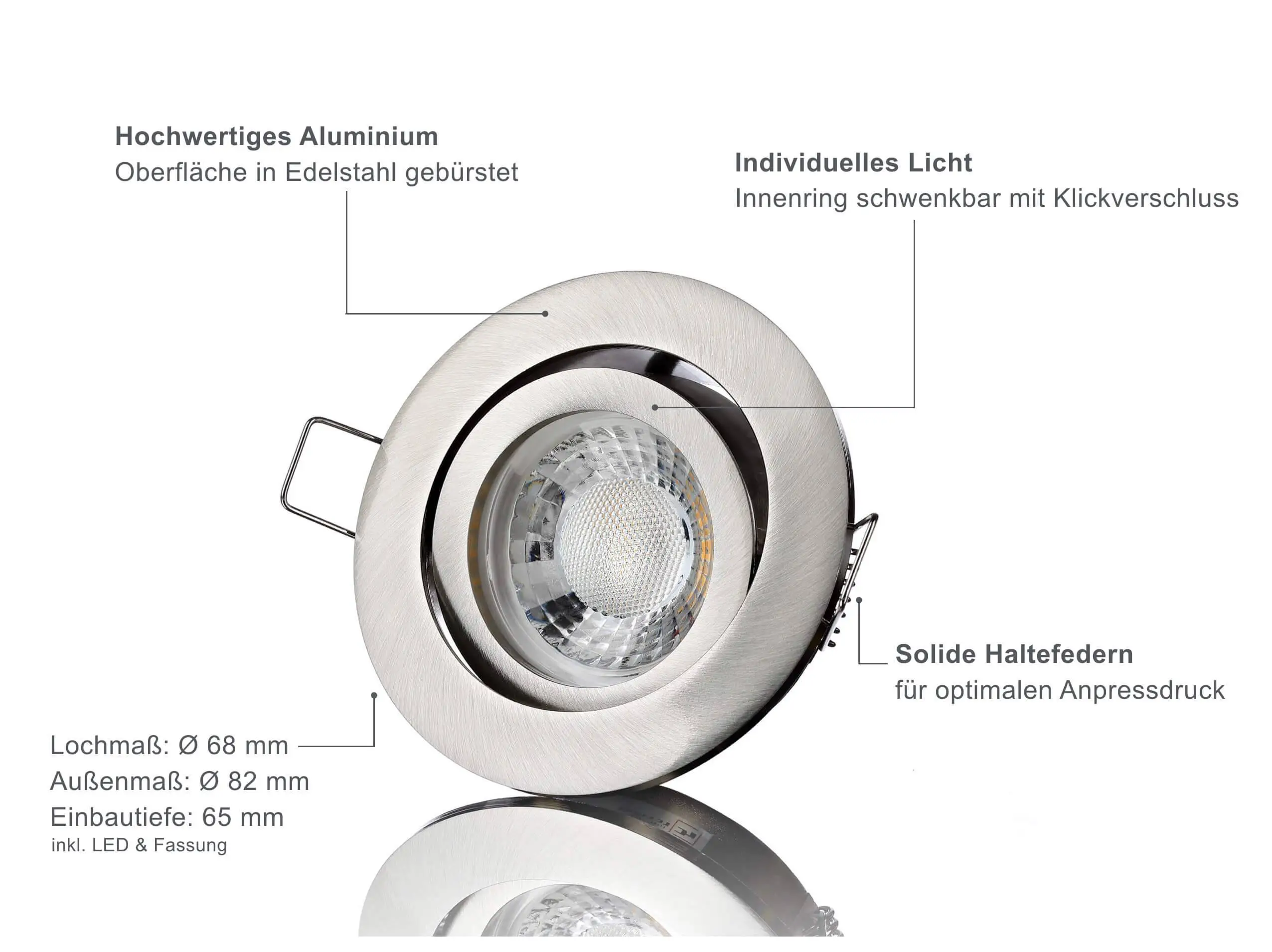 LED Einbaustrahler Dimmbar - Edelstahl gebürstet Rund 5W GU10 LED - Rapid