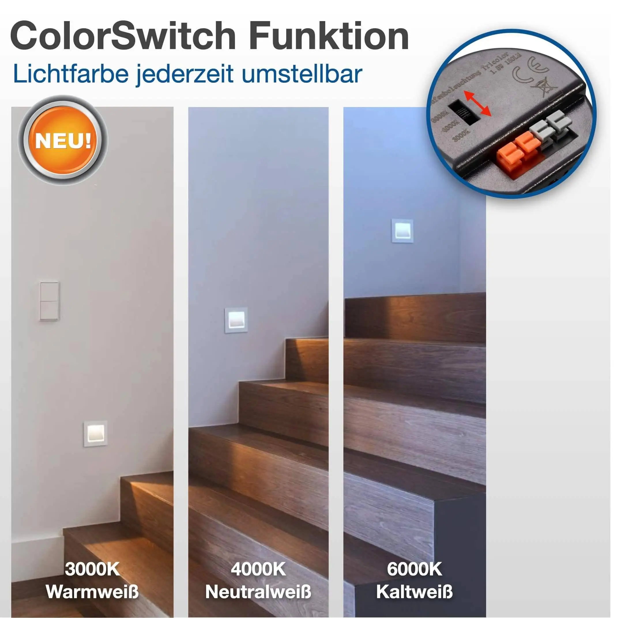 Treppenbeleuchtung - LED Wandeinbauleuchte in Alu gebürstet quadratisch - 230V 1,5W