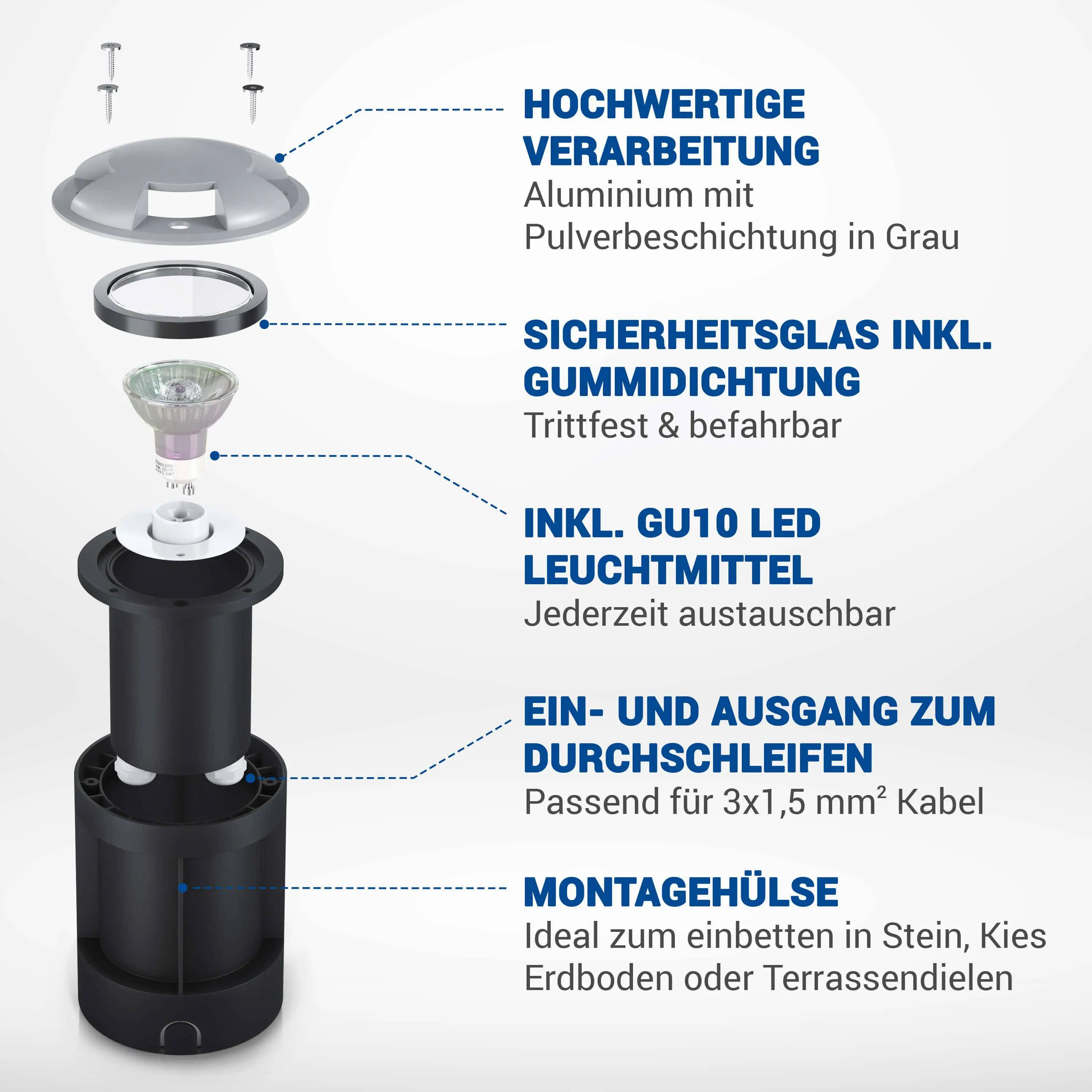 LED Bodenleuchte für außen in Grau 3-flammig inkl. 5W GU10 230V