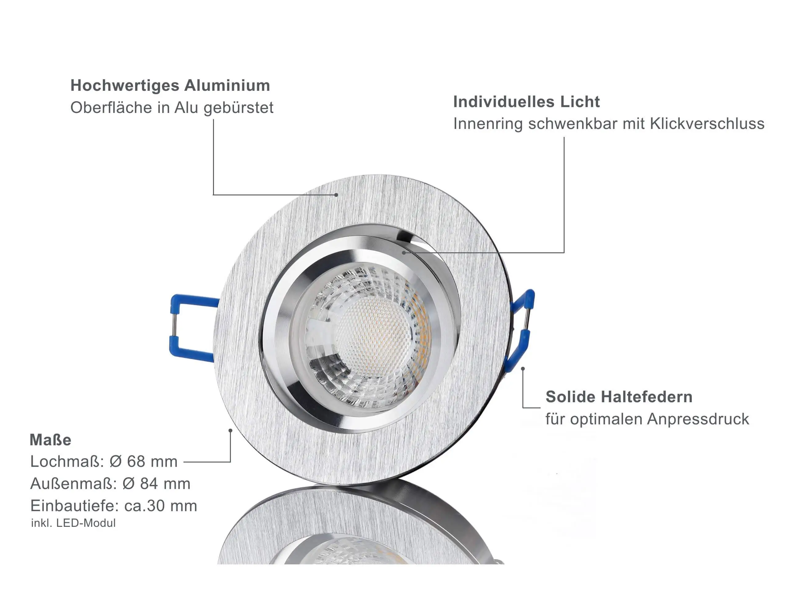 LED Einbaustrahler Flach - Alu gebürstet Rund 5W LED Dimmbar- Esigno