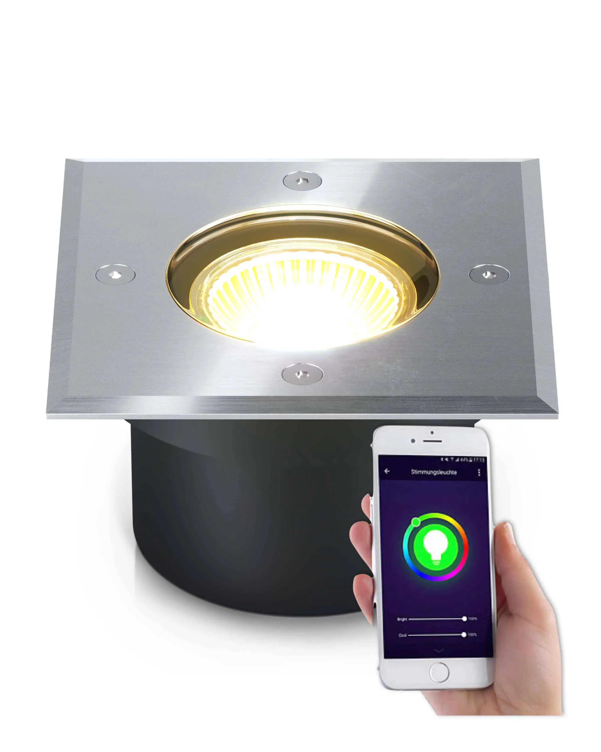 Flacher Bodeneinbaustrahler IP67 eckig mit RGB Farbwechsel - Smart Home Alexa & Google